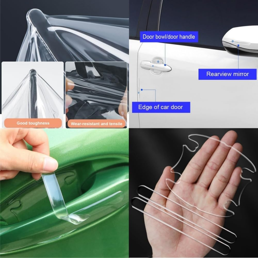 DACUAN 14Pcs Car Door Handle Scratch Protector Films, Transparent Universal Car Door Handle Protection Sticker, and Rearview Mirror Protection Strips（Clear） image number 1