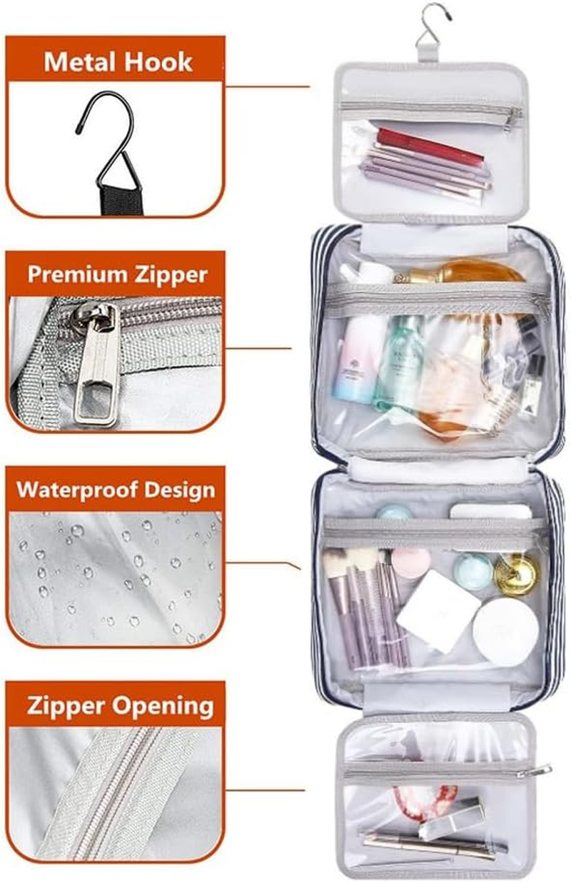 Hanging Toiletry Bag Travel Bag,H HOME-MART Large Capacity Travel Toiletry Cosmetic Bag with Hanging Hook,Foldable Hygiene Bag for Toiletries,Cosmetics (Blue Stripe) image number 4