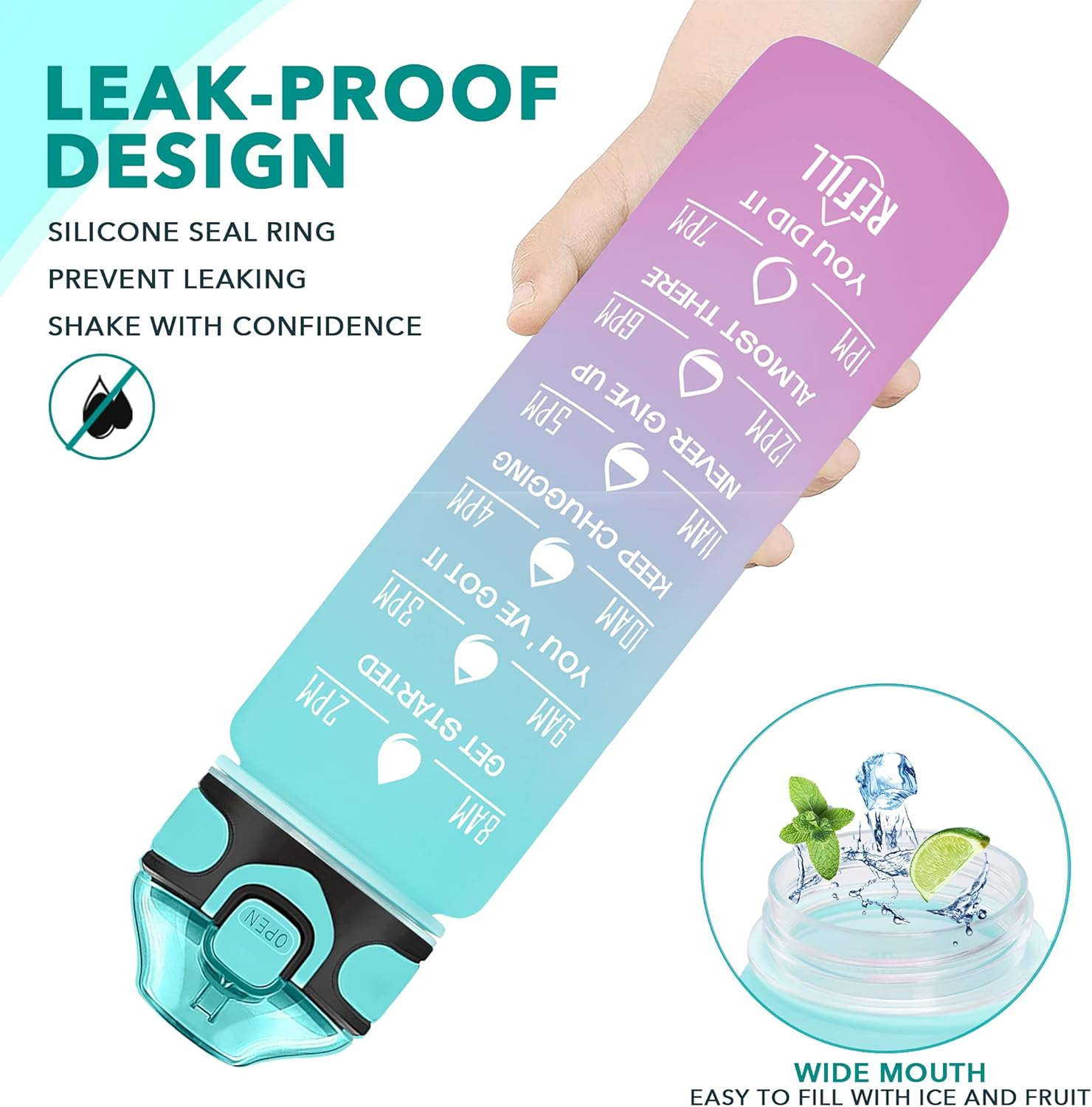 Enerbone 32 Oz Water Bottle with Times to Drink and Straw, Motivational Drinking with Carrying Strap, Leakproof BPA & Toxic Free, Ensure You Drink Enough Water for Fitness Gym Outdoor image number 6