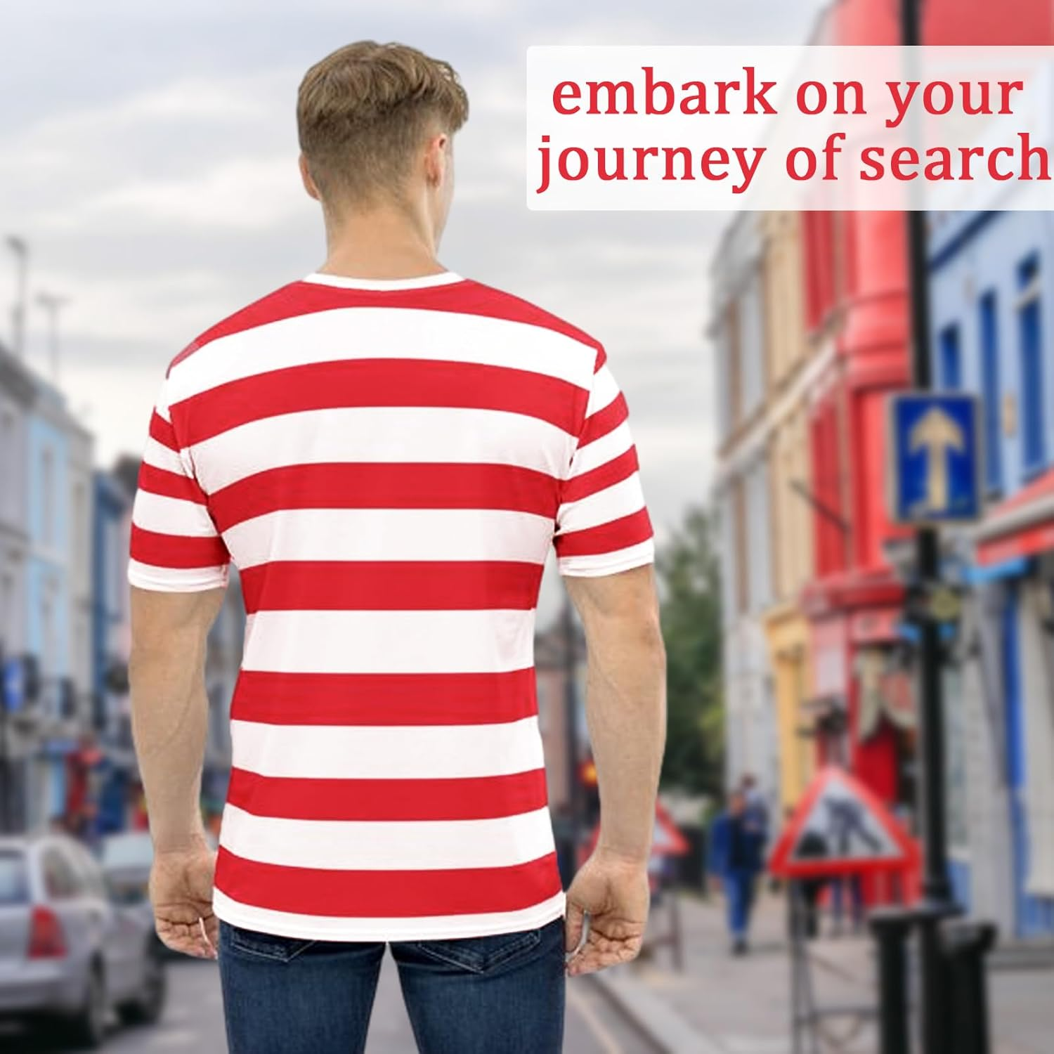 Wally Costume Cosplay Accessories Set with Red and White Striped T-Shirt, Beanie Hat, Black Nerd Glasses Fancy Dress for Adult, Kids World Book Day, Halloween，School Dress up Day image number 2