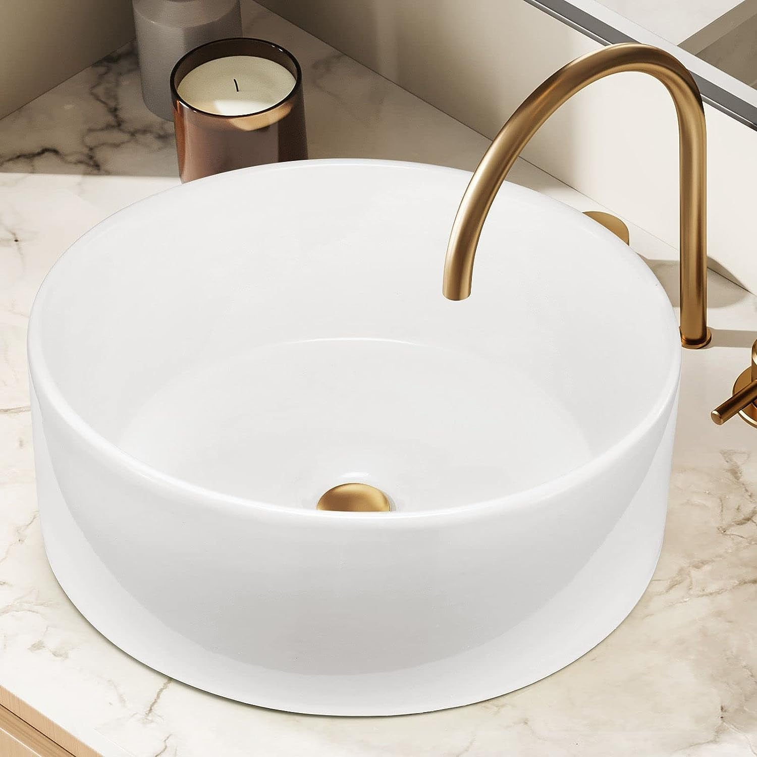 Luxsuite Bathroom Sink round Ceramic Basin Vessel Hand Wash Basin Vanity Washing Bowl above Counter Toilet Bath Countertop White image number 6