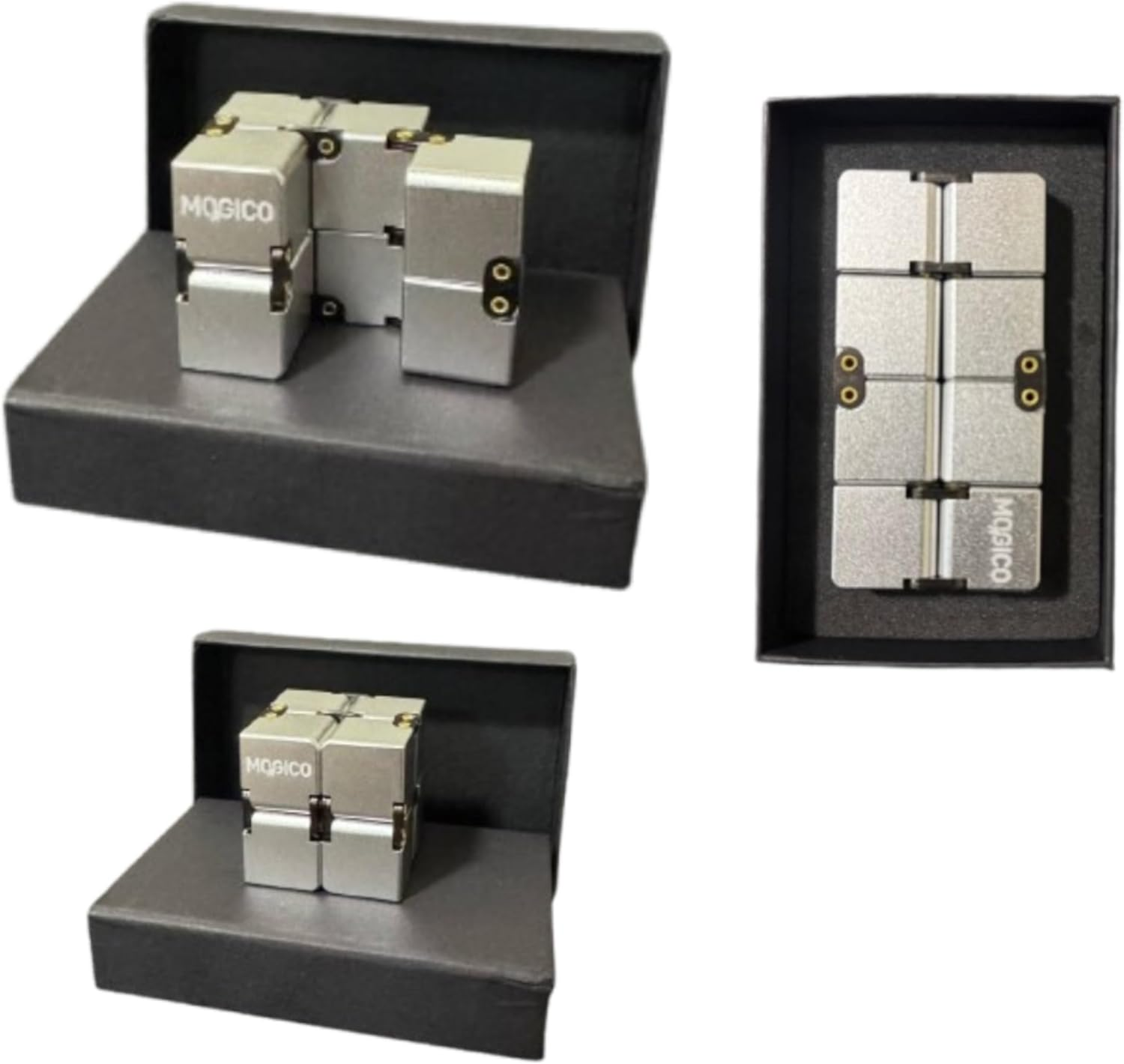 Mogico Premium Aluminium Infinity Cube, Metal Fidget Toy for Stress Relief and Focus (Black) - Pink image number 3