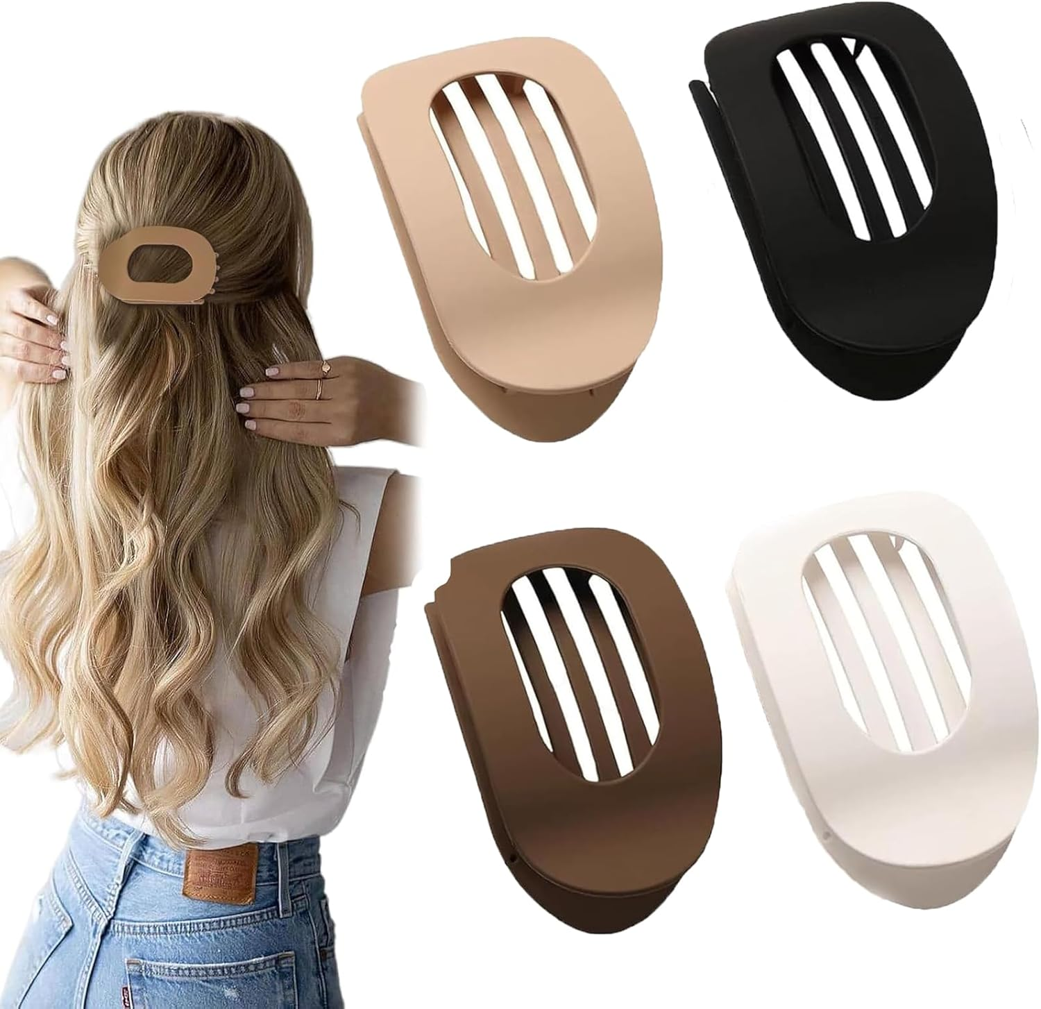 Pack of 4 Duckbill Hair Clips, Stylish Duckbill Hair Clip, Matte Large Benglatt Hair Clip for Women, Simple Elegant Flat Crab Clips for Everyday Office School Festive Occasions image number 4