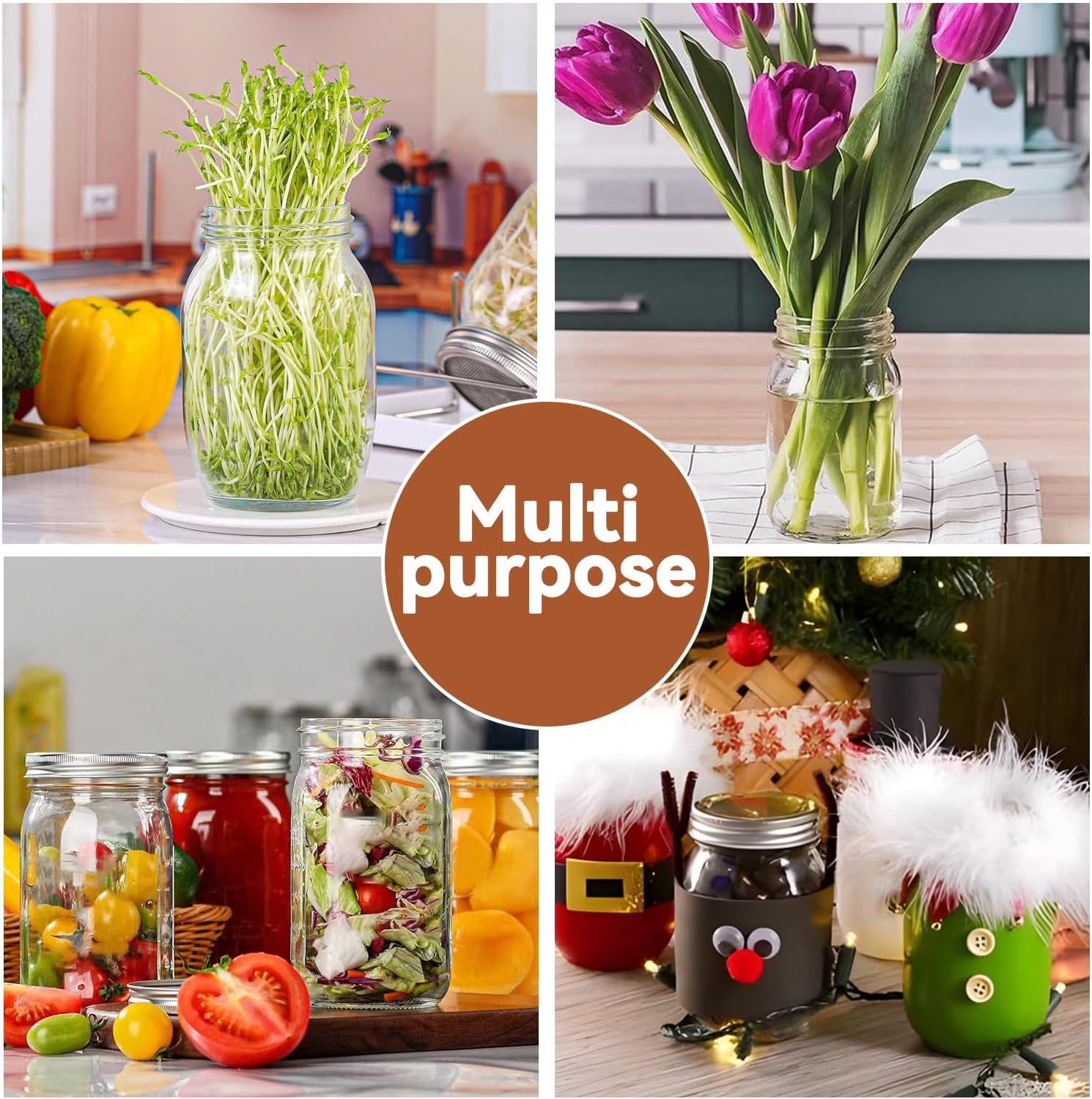 Mason Jars Set,Regular Mouth Spice Jar with Airtight Lids - Thicken Seasoning Spice Containers for Kitchen Organization and Storage (4 * 32Oz) image number 3