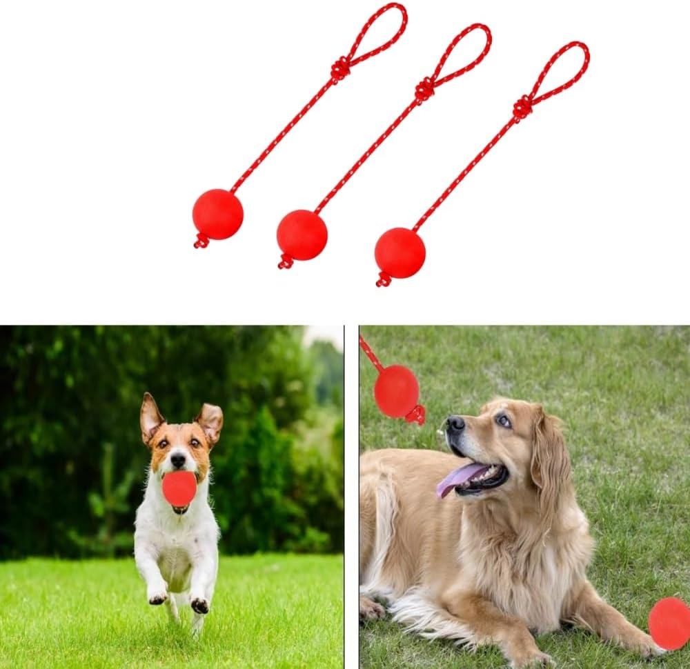 Changyeah Pack of 3 Elastic Dog Toy Ball with Rope, with Cord, Natural Rubber Dog Ball, Soft and Elastic Dog Balls, Throwing Ball with Rope for Large and Small Dogs image number 2