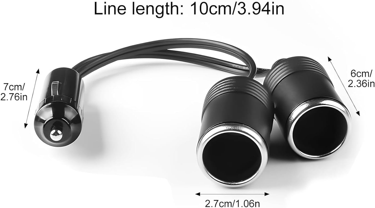 1 to 2 Car Cigarette Lighter Splitter Adapter, 12V to 24V Plug Socket Y Adapter with 15A Fuse, 9.84" Extension Cord and Dual Charger Ports for Simultaneous Charging in Cars Trucks Rvs