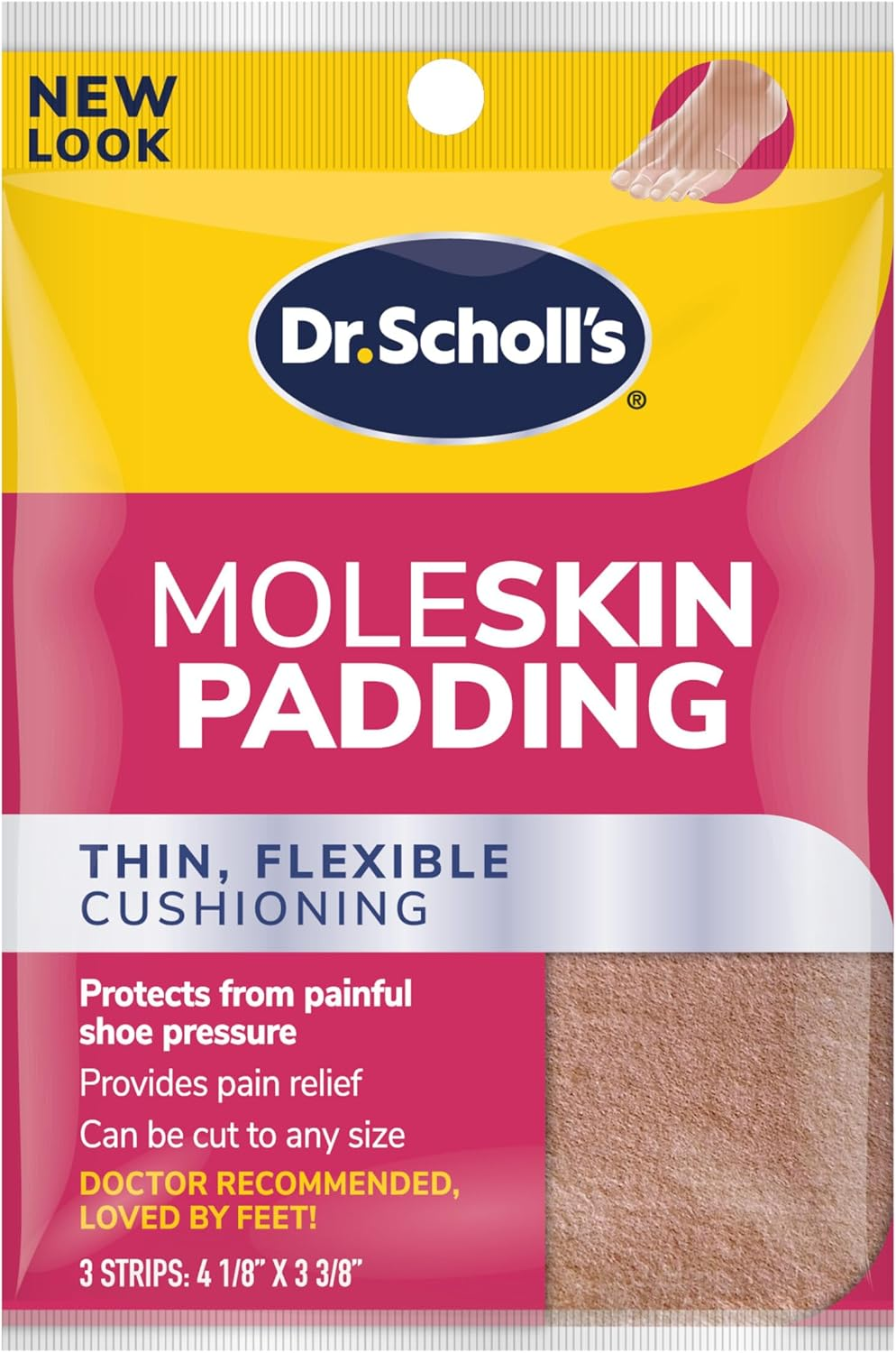 Dr. Scholl'S Moleskin plus 4 5/8-Inch X 3 3/8 Inch Padding, 3 Count Package image number 1