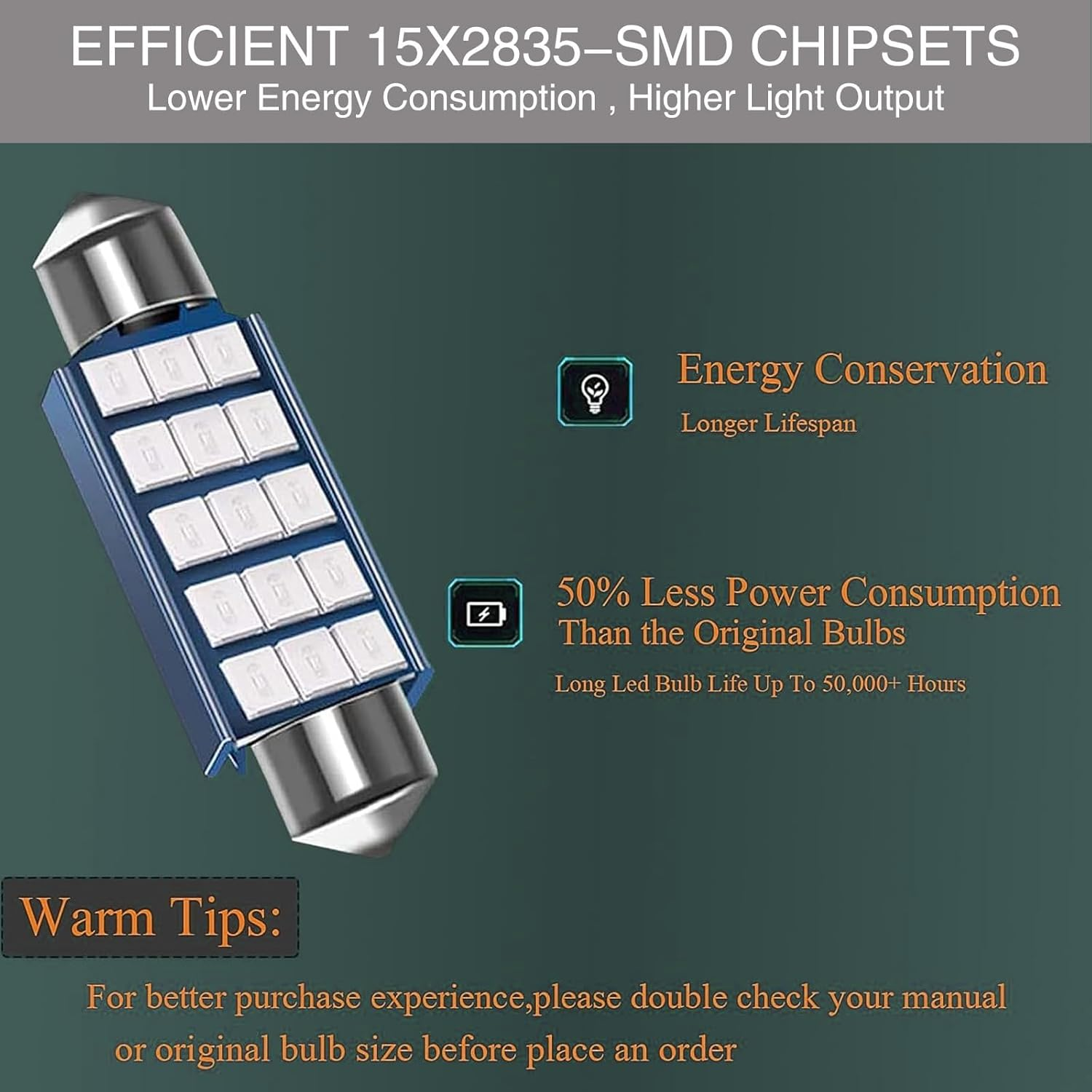 2 PCS Car LED Extremely Bright Bulbs, 1.6" 6000K 2835 Chipsets 1200LM Bulbs for LED Interior Dome Map Door Lights 211-2 212-2 569 6411 6451 41Mm 42Mm (Blue)