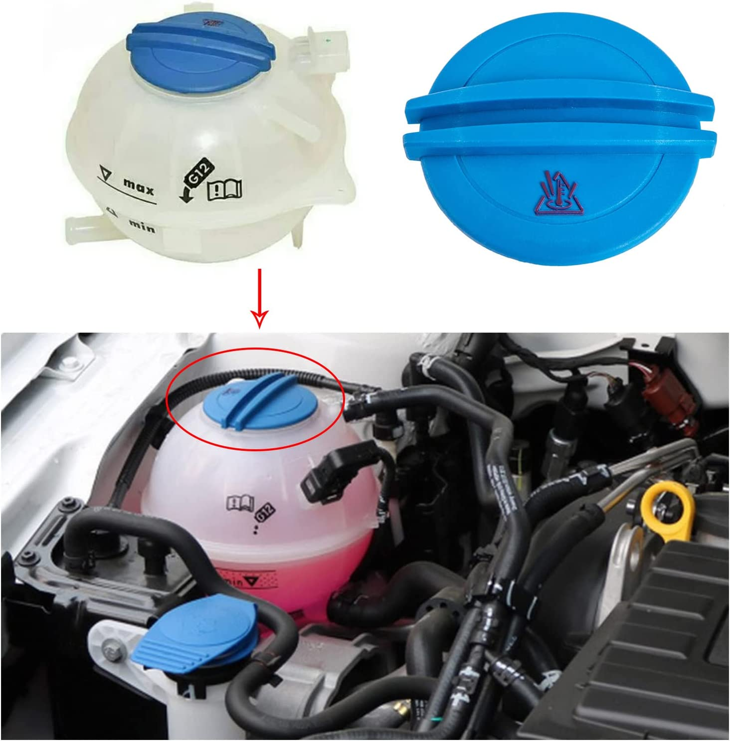 Emsea Radiator Expansion Tank Cap 3B0121321 95810644700 Blue Plastic Coolant Tank Lid Cap Compatible with Volkswagen Golf, Compatible with Audi A1 A3 A4 A6