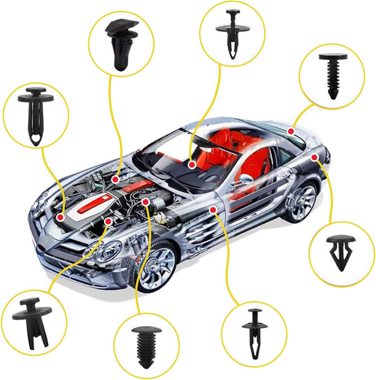 500Pcs Mixed Auto Car Nylon Bumper Retainer Clips & Plastic Fasteners Kit, Body Push Rivets Fender Liner Clips for GM, Ford, Chrysler, Toyota, Lexus, Honda, Acura, Dodge, Jeep image number 4