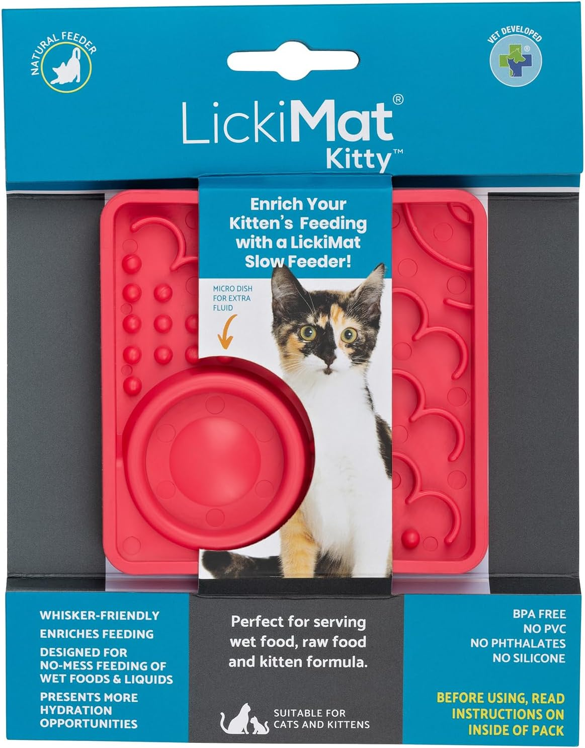 Lickimat Kitty Combo Slow Feeder with Micro Dish - Enhance Hydration for Kittens and Small Cats - Promotes Healthy Eating and Engagement - Ideal for Wet and Dry Food - Innovative Cat Feeding Solution