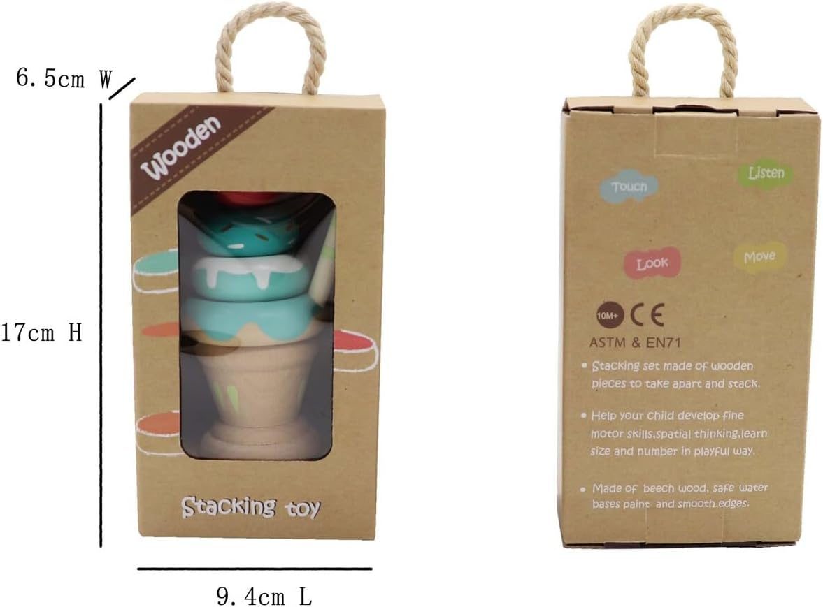 Kaper Kidz CALM & BREEZY Wooden Stacking Tower - Ice Cream Strawberry - Colorful Stacking Blocks image number 1