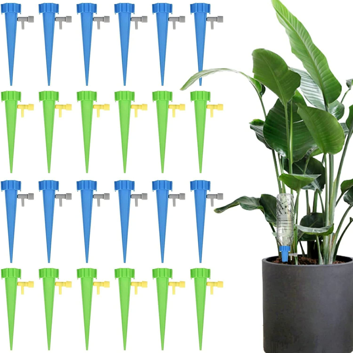 24PCS Self Watering Spikes, Adjustable Plant Watering Devices, Automatic Drip Irrigation System with Slow Release Control Valve Switch - for Outdoor Indoor Plants Use