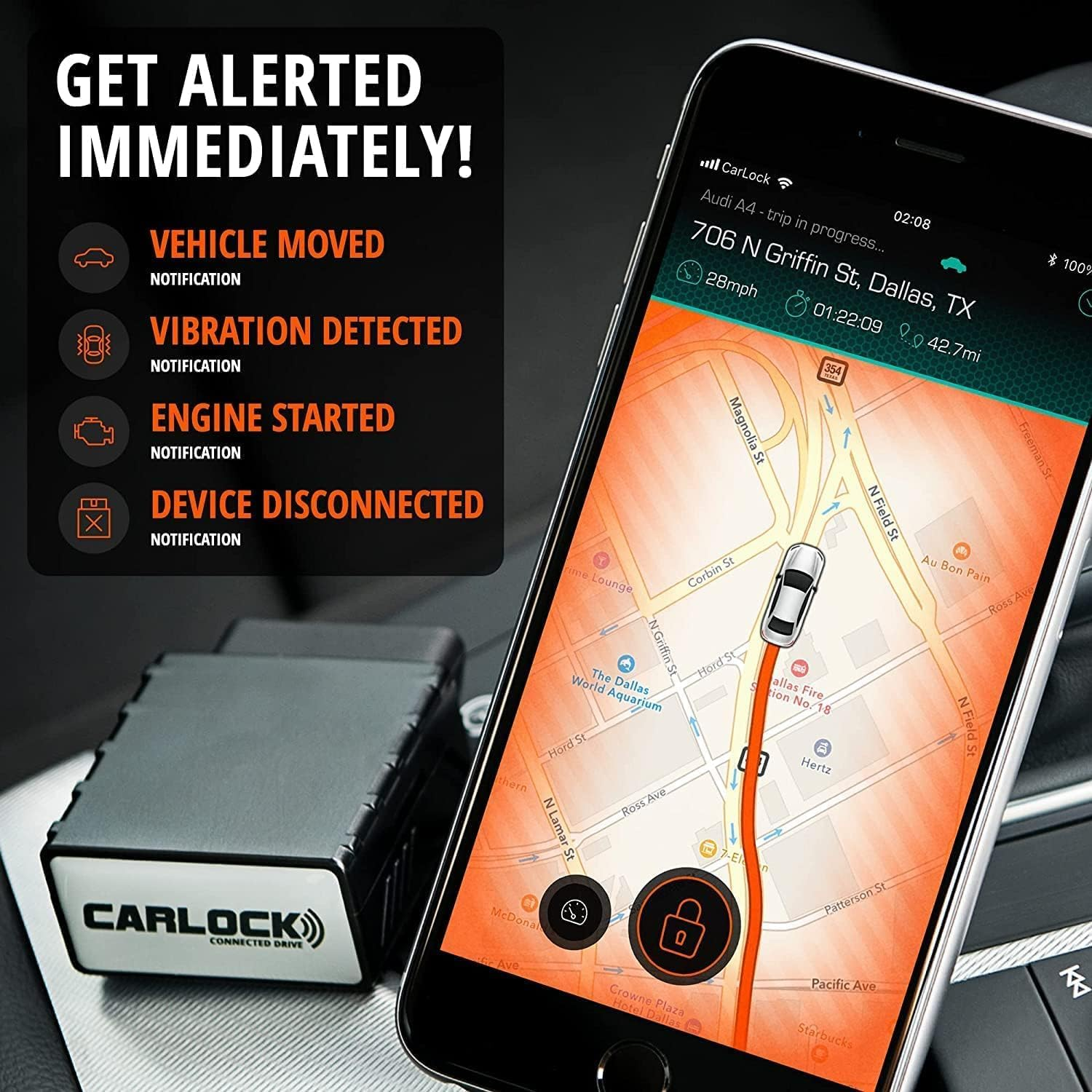 CARLOCK anti Theft Car Device - Real Time 4G Car Tracker & Car Alarm System. Comes with Device & Phone App. Tracks Your Car in Real Time & Notifies You Immediately of Suspicious Behavior.Obd Plug&Play image number 2