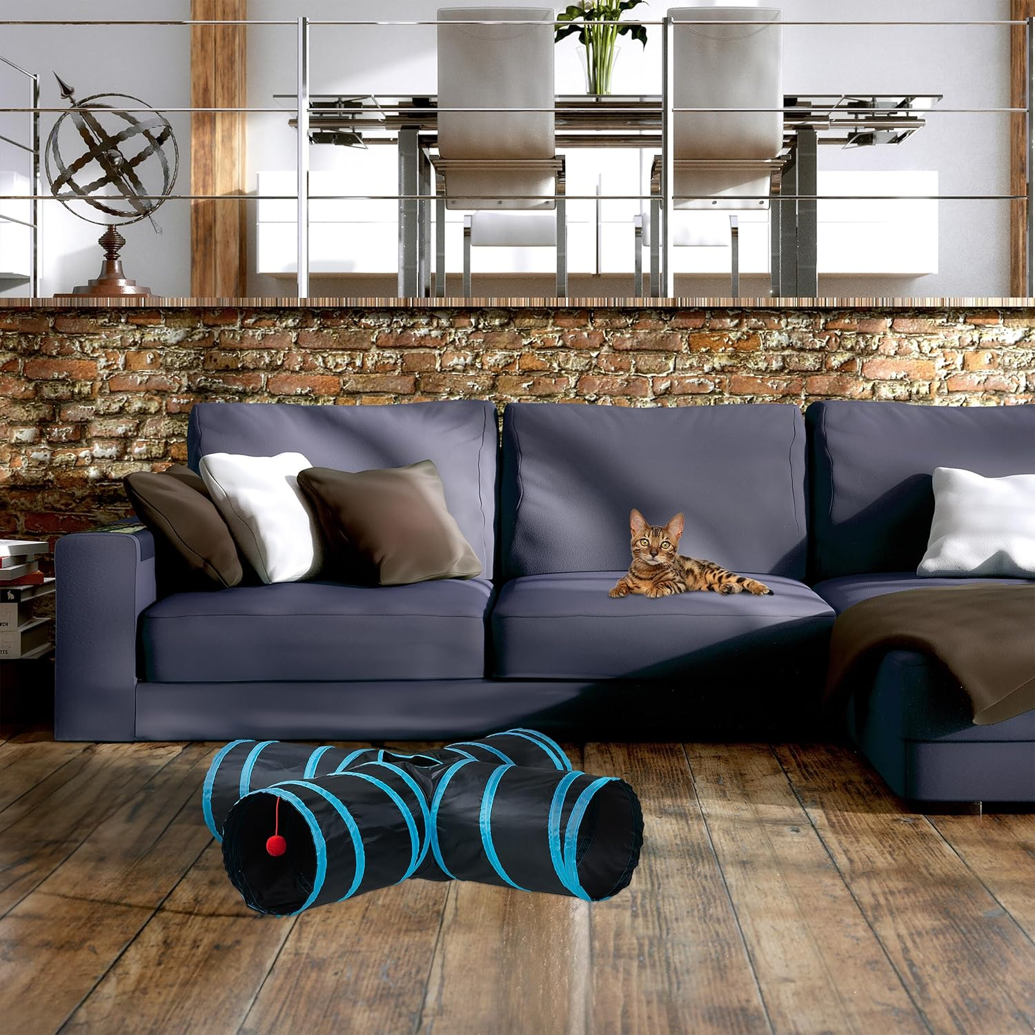 Relaxdays Cat Tunnel, Foldable Cat Tube, HBT: 25 X 92 X 92 Cm, Play Tunnel, Cat Accessories, with 4 Ways, Nylon, Colourful image number 6