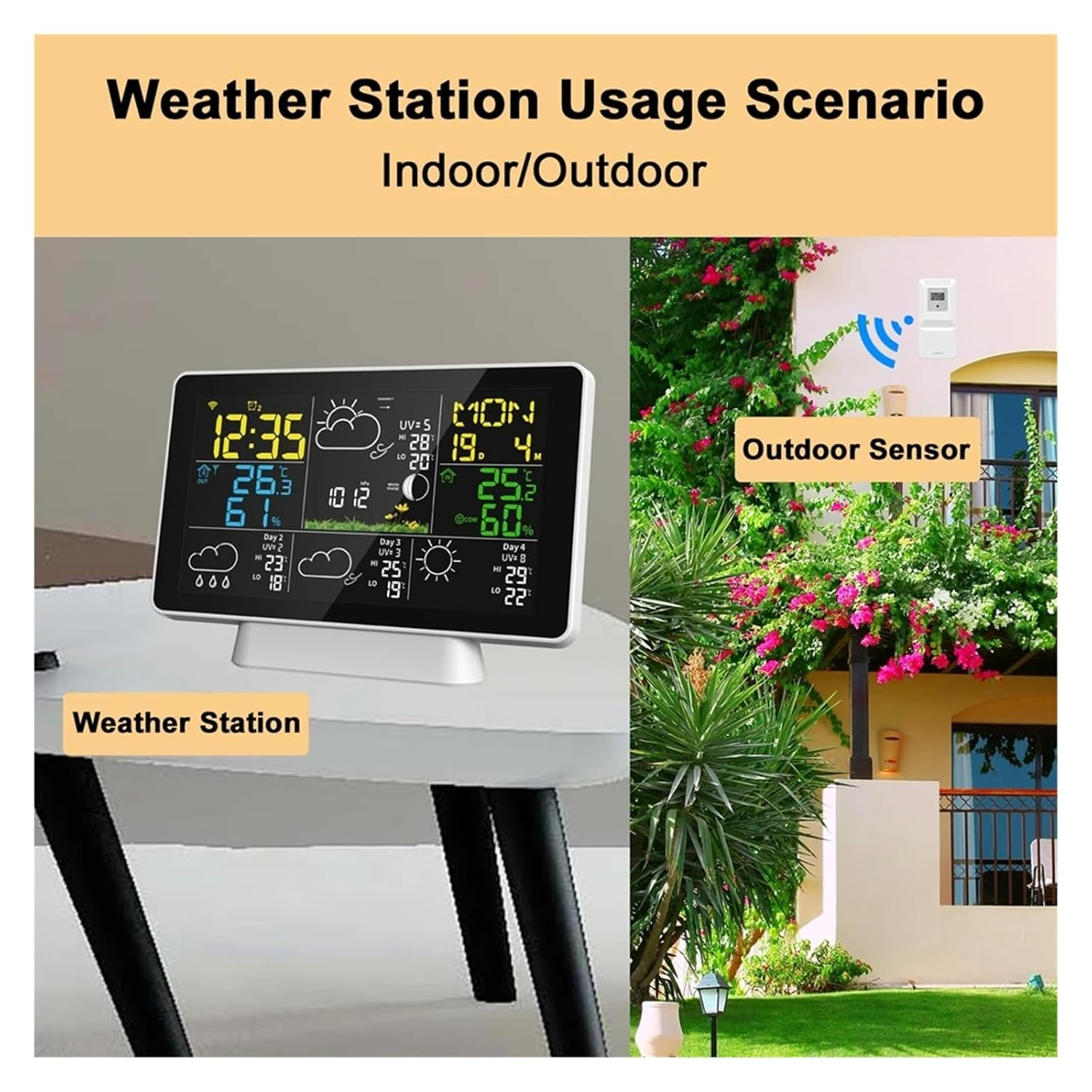 Wifi Weather Station Clock 4 Days Forecast Color Digital Thermometer Hygrometer Moon Phase Ultraviolet Barometer image number 2