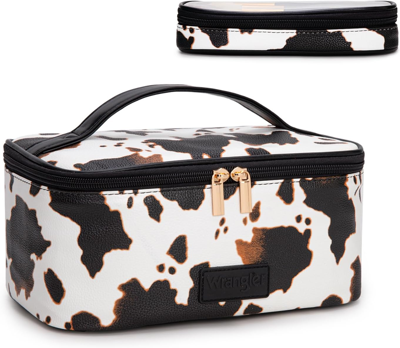 Montana West X Wrangler Travel Makeup Bag 2Pcs Set Large Cosmetic Bag with Makeup Brush Holder Portable Make up Organizer Toiletry Bag with Divider and Handle for Women, Purple, Large