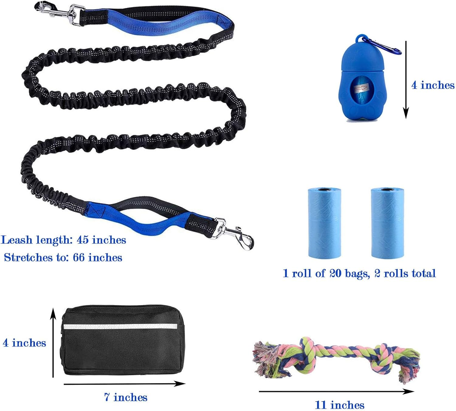 Hands Free Dog Leash,Double Dog Leash with Dog Poop Bags and Dog Rope Toy,Waist Leash for Dog Walking,Running Leash for Dogs image number 4