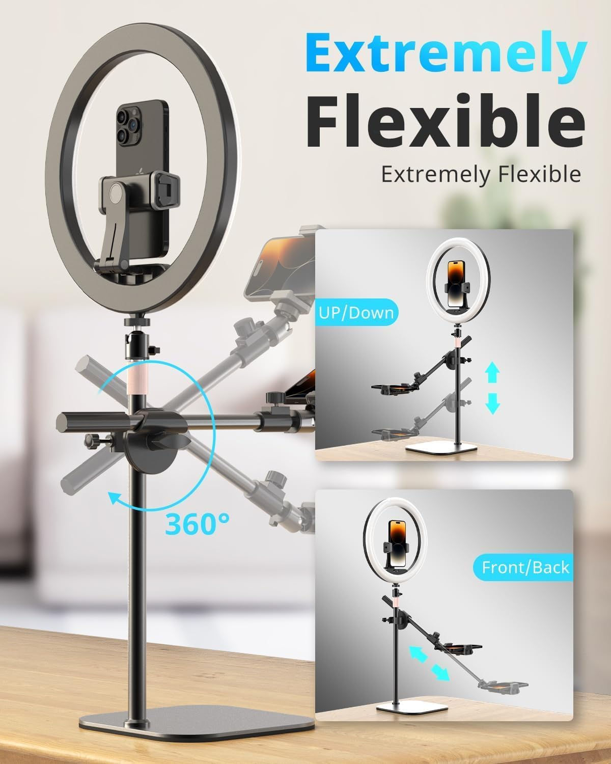Sensyne 12" Desk Ring Light with Stand and Phone Holder, Overhead Phone Mount for Video Recording, Zoom Meeting, Live Streaming, Tiktok, Youtube，Compatible with Iphone, Android, Cameras