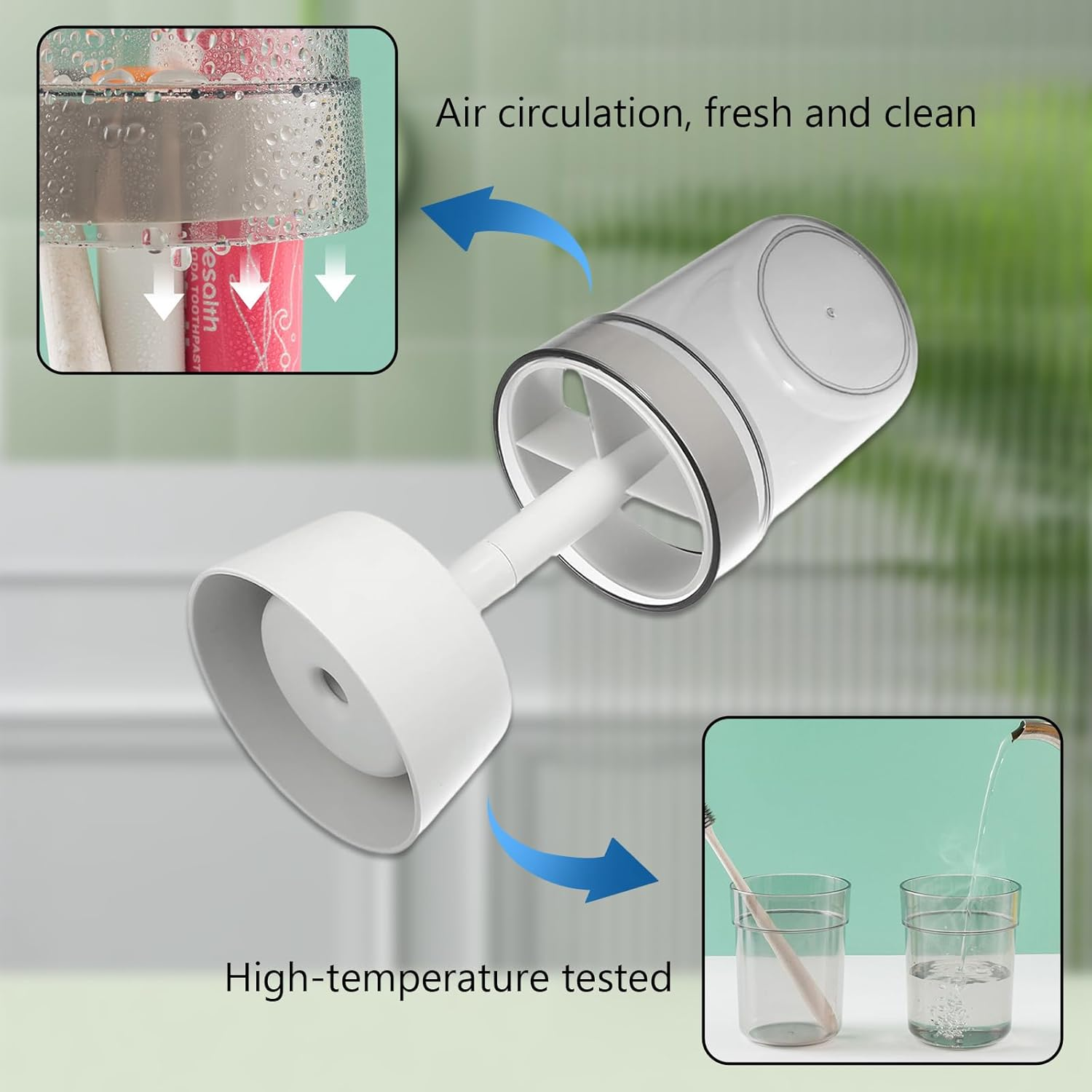 Toothbrush Holders with Cover/Cup & 3 Slots, Covered Tooth Brush Holder for Bathroom, Portable Travel Toothbrush Case, Small Electric Toothbrushes Storage Toothpaste Organizer Stand, Blue - Orange image number 2