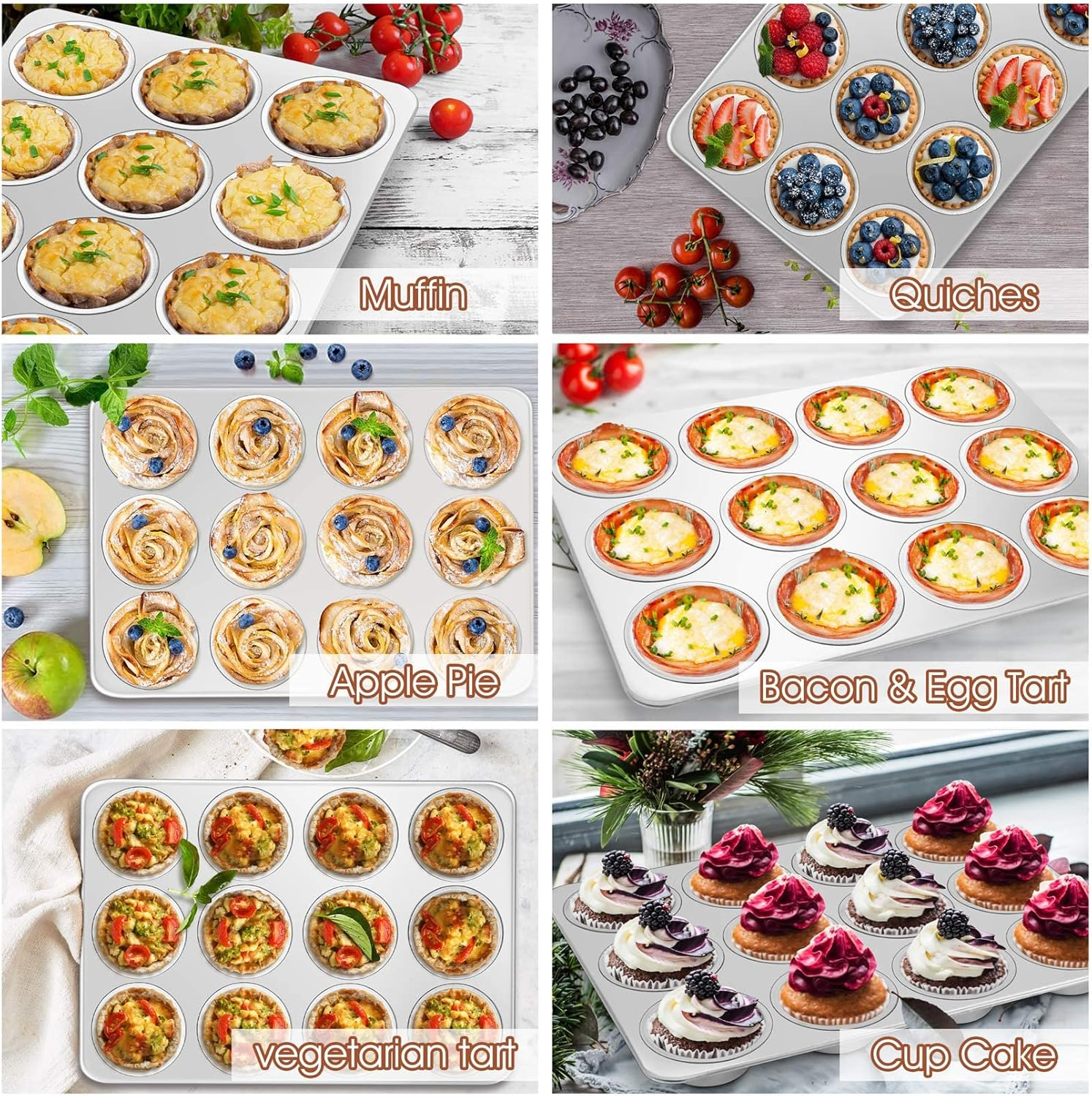 P&P Chef Muffin Pan Cupcake Baking Pan Set of 2, 12 Cups Muffin Tin Tray, Stainless Steel Muffin Pans for Baking Mini Cake Muffin Tart Quiche, Oven & Dishwasher Safe, Non-Toxic & Heavy-Duty image number 3