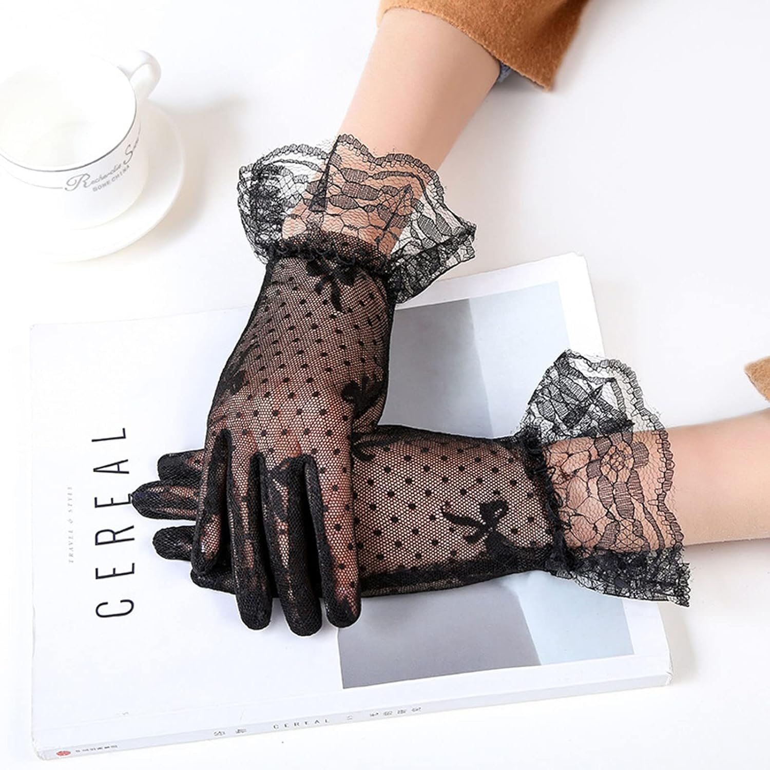 Lopsity Elegant Lace Gloves for Women - Short Summer Tea Gloves for Wedding, Party, Prom, Evening image number 4