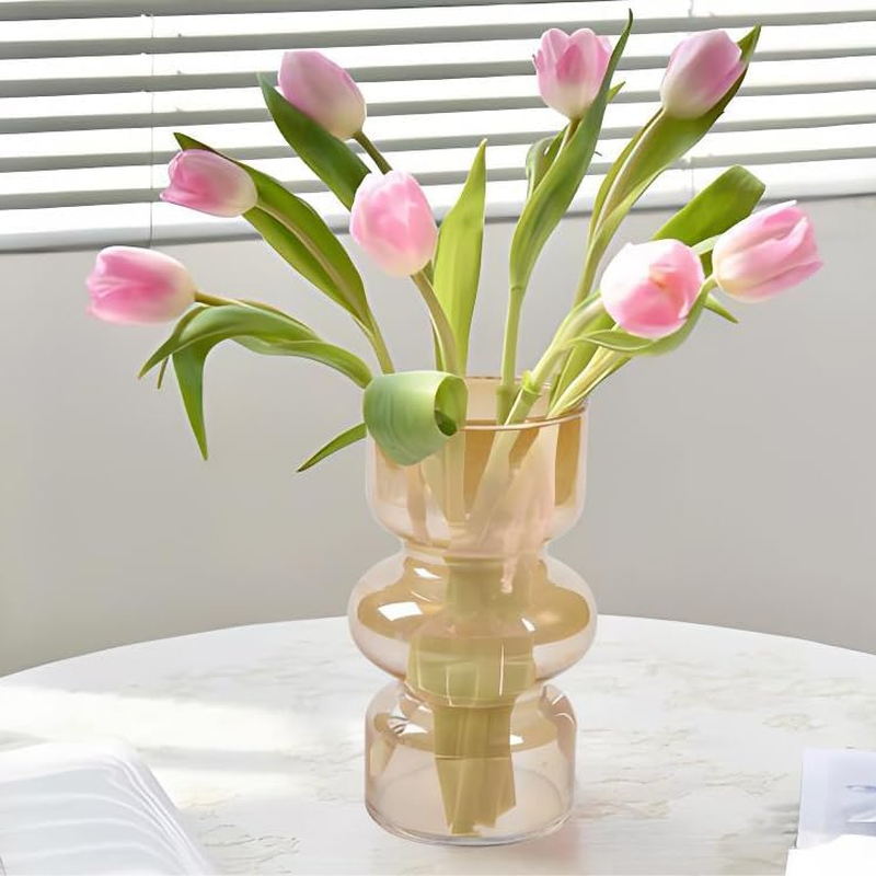 Gray Vases for Flowers,7 Inch Hydroponic Glass Vases for Decor,Transparent Stained Glass Vase Table Living Room Bathroom Bedroom Study Decorated with Vases(Gray)