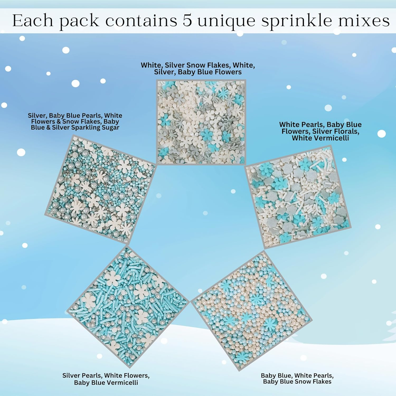 Confect Christmas Sprinkles | Mix Silver, Gold, White and Blue Flower & Snowflakes Cookie Sprinkles | Frozen Sprinkles & Sparkling Sugar | Sprinkles for Baking & Cake Decorative - 100Gms image number 6