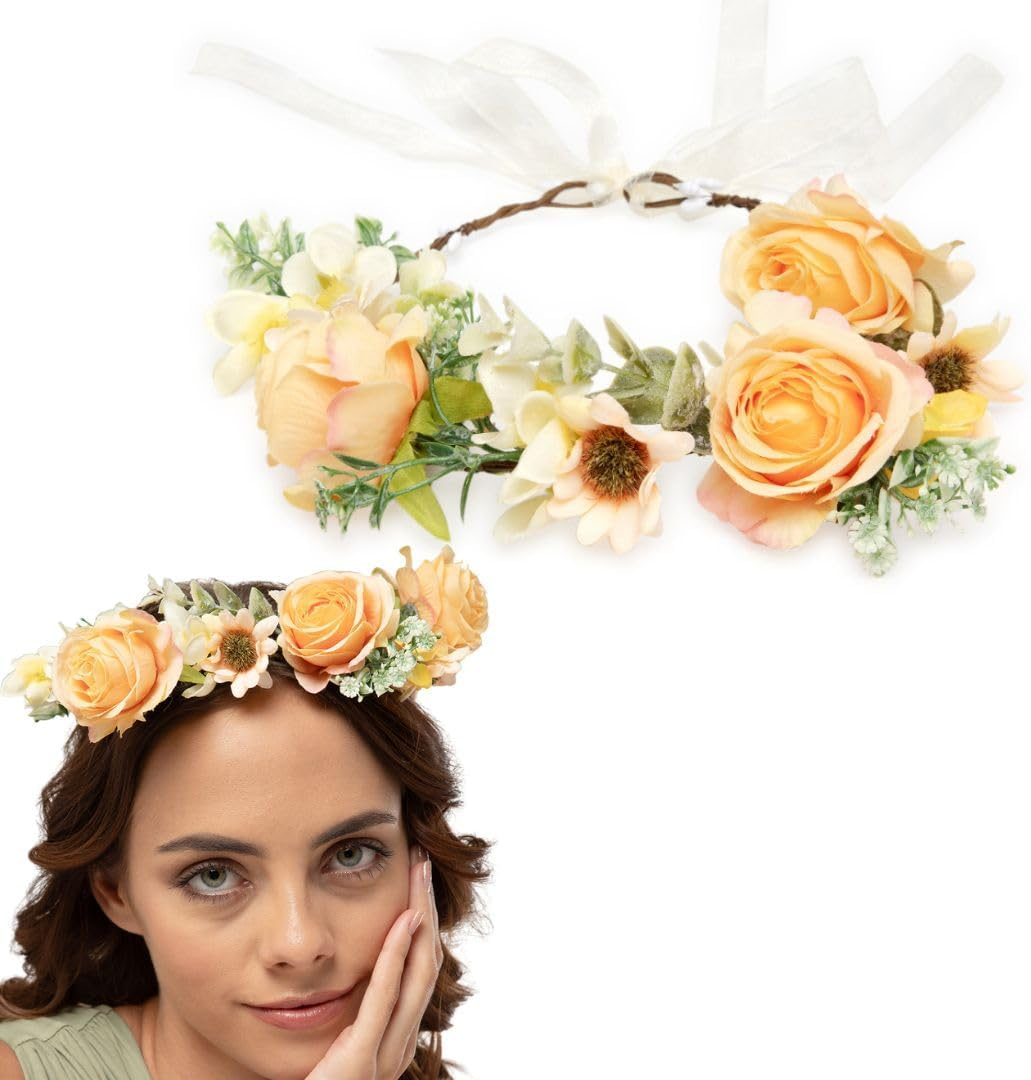 Radhu & Kabby Tiara for Women | Flower Head in White Colour | Elegant Floral Crown Headband for Birthdays, Photoshoots, and Special Occasions | Adjustable Hair Accessory