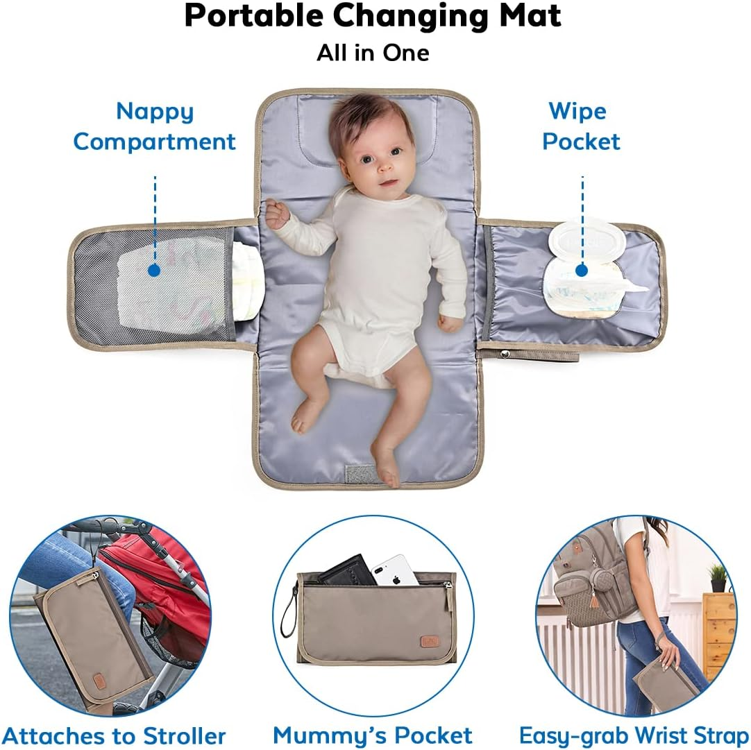 Dikaslon Changing Bag Backpack, Large Nappy Back Pack Multifunction Baby Bags with Portable Changing Mat, Pacifier Holder, and Stroller Straps, for Mom and Dad, Khaki image number 3