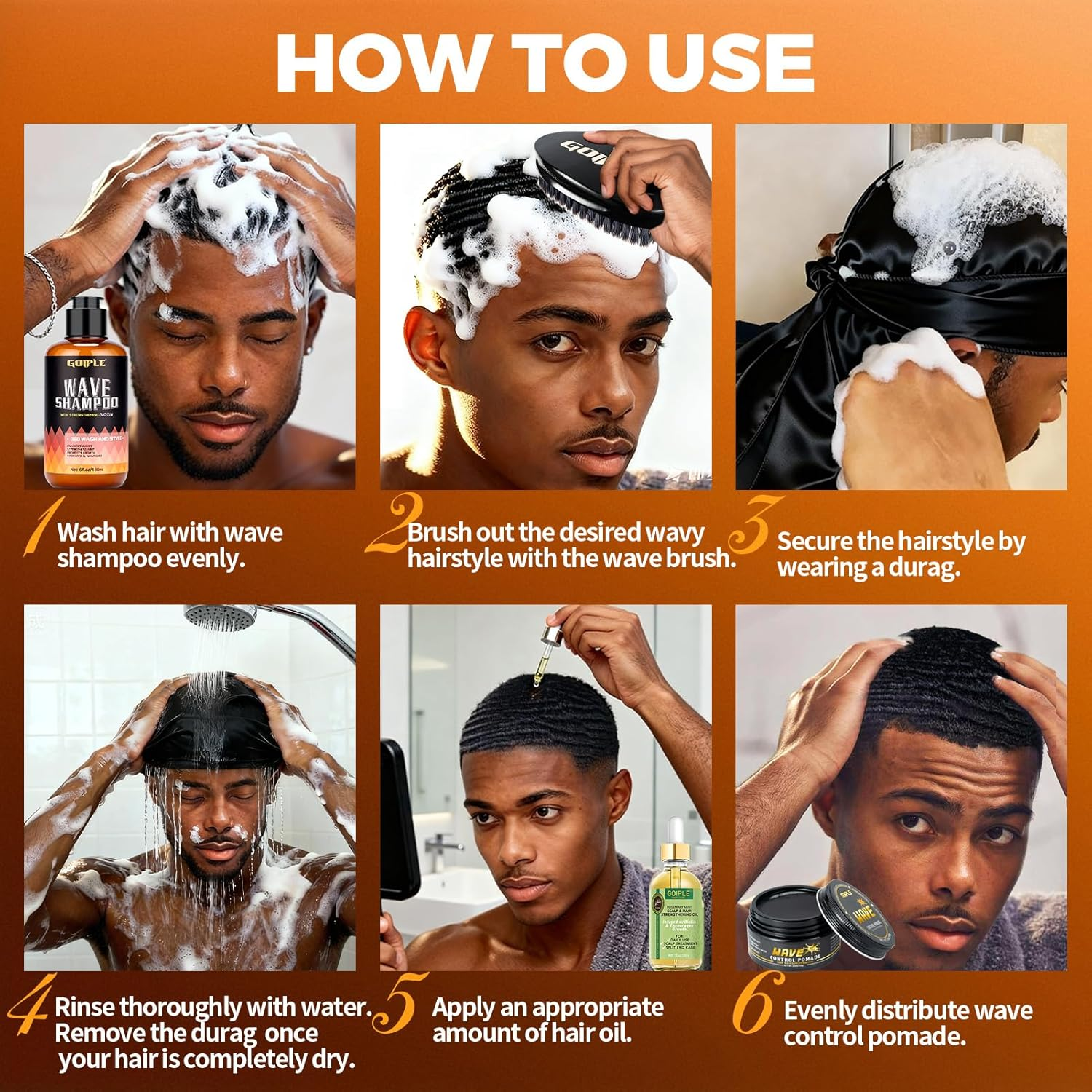 360 Wave Kit for Men Grooming Kit for 360 Waves - 3 Wave Brushes, Soft, Medium & Hard - Satin Durag, Hand Mirror, Hair Comb, Hair Brush Cleaner, Wave Pomade & Shampoo & Rosemary Oil - Best Gift Set image number 6