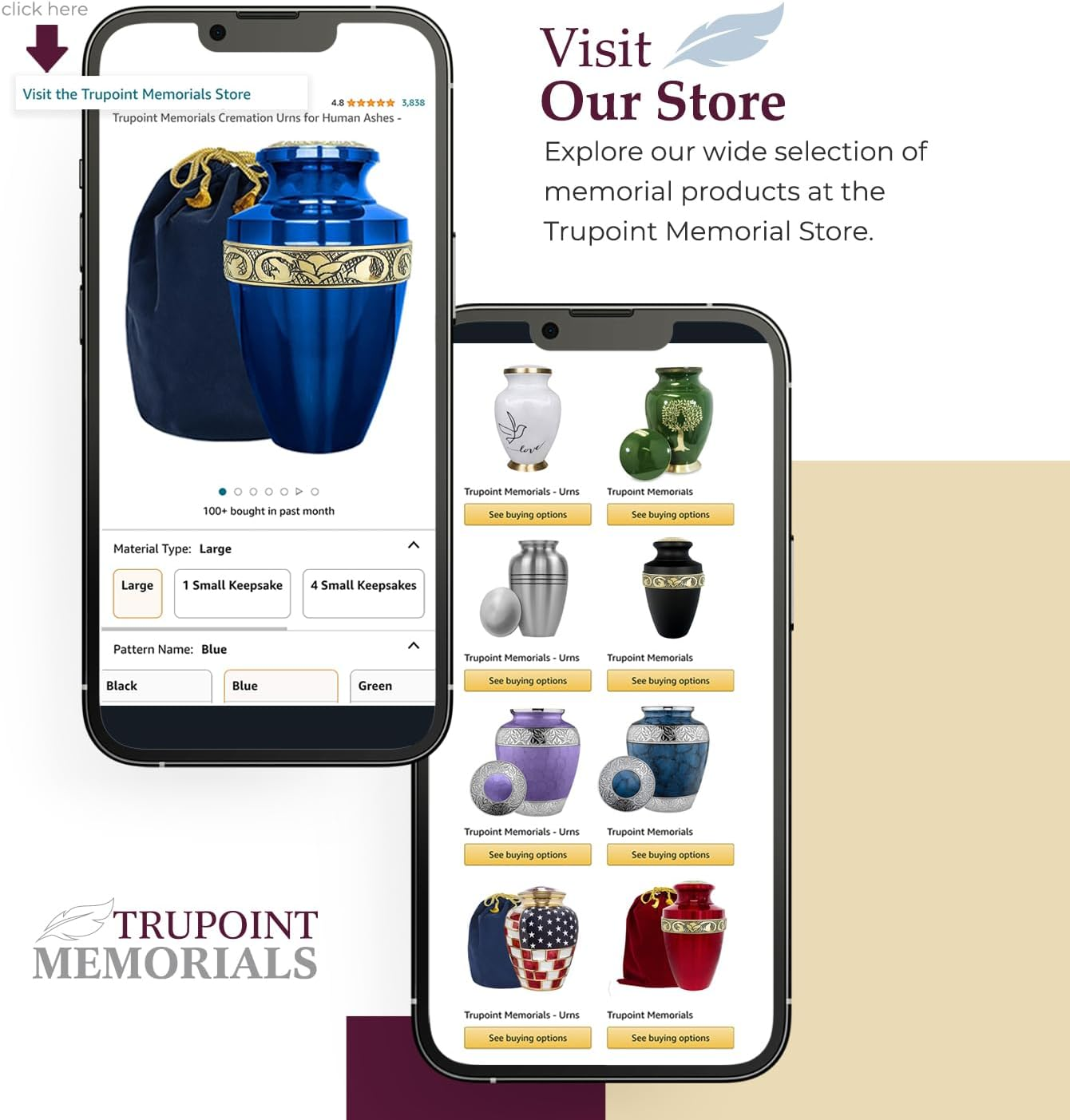 Serenity Large Green Beautiful Adult Cremation Urn for Human Ashes - W Velvet Bag image number 1