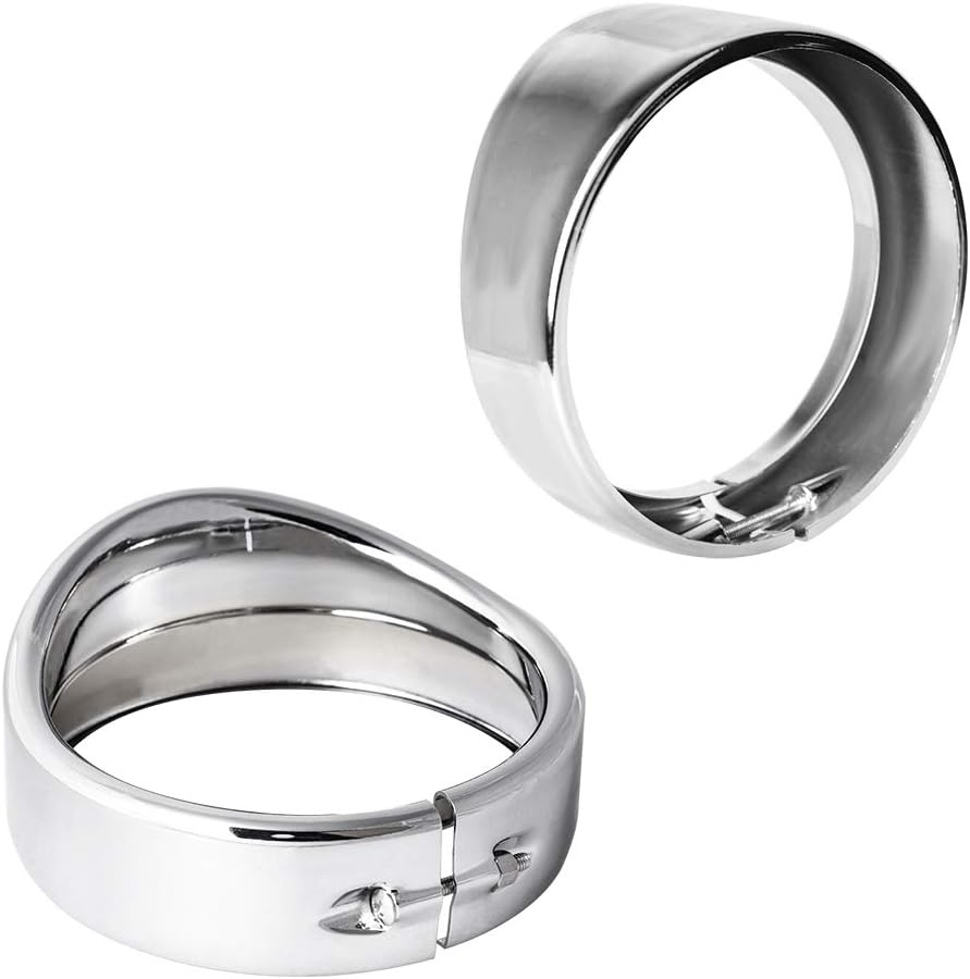 NTHREEAUTO Chrome Motorcycle Lights Frenched Ring Kit Compatible with Harley, 7" Headlight Trim Ring Decorate Visor + 4 1/2" Fog Light Trim Ring Decorate Visor(Chrome) image number 5