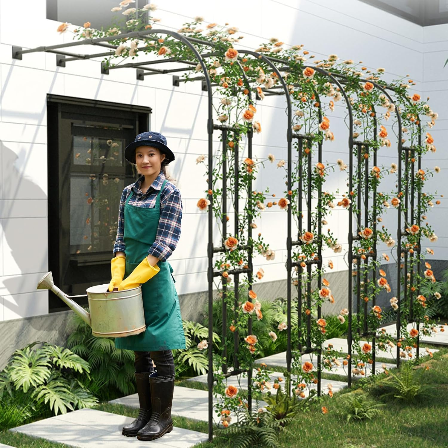 Half Sided Arch BUKLIYN against the Wall Garden Arch Trellis - 94.5In Iron Garden Arch Arbor Trellis for Climbing Plants Outdoor - Garden Arch Trellis Arbor for Home Yard and Garden image number 2