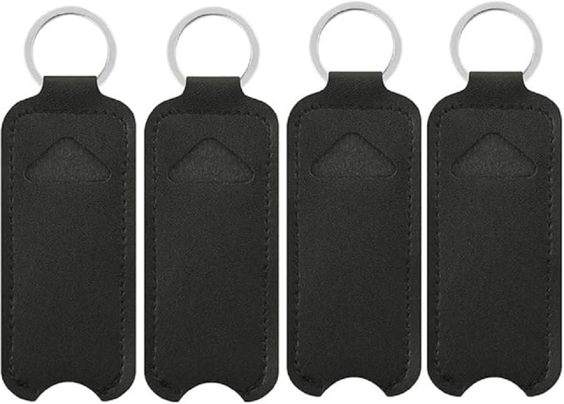 4Pcs PU Leather Lipstick Lip Balm Case Holder Portable Keychain Lipstick Storage Bag Protector Sleeve Pouch for Women Girls (Black, One Size) image number 4