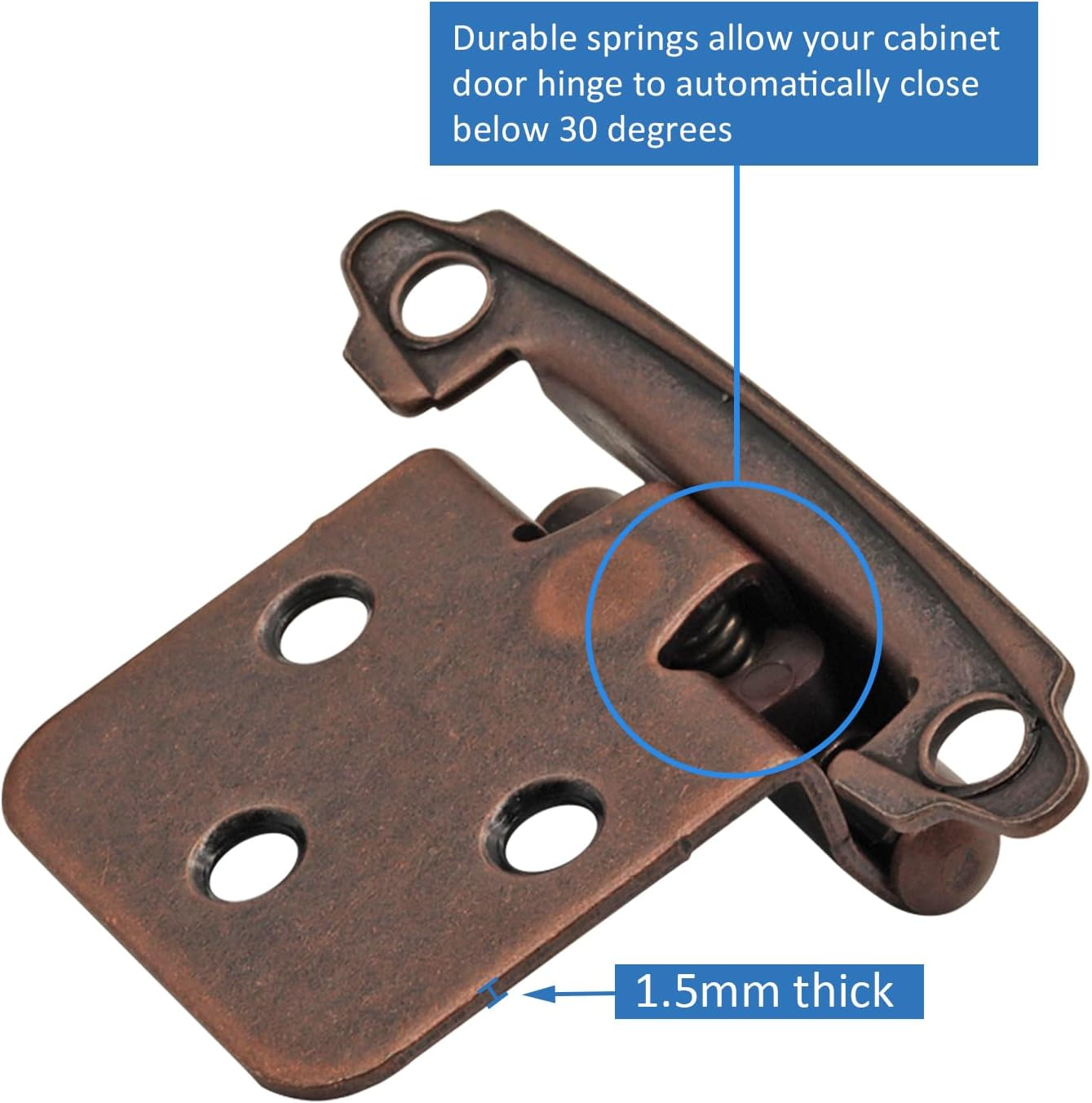 Kitchen Cabinet Hinges Bronze,(10 Pairs/20 Pcs) 1/2 Inch Variable Overlay Self Closing Face Mount Cabinet Door Hinges Hardware for Kitchen Cabinets,Oil Rubbed Bronze image number 3