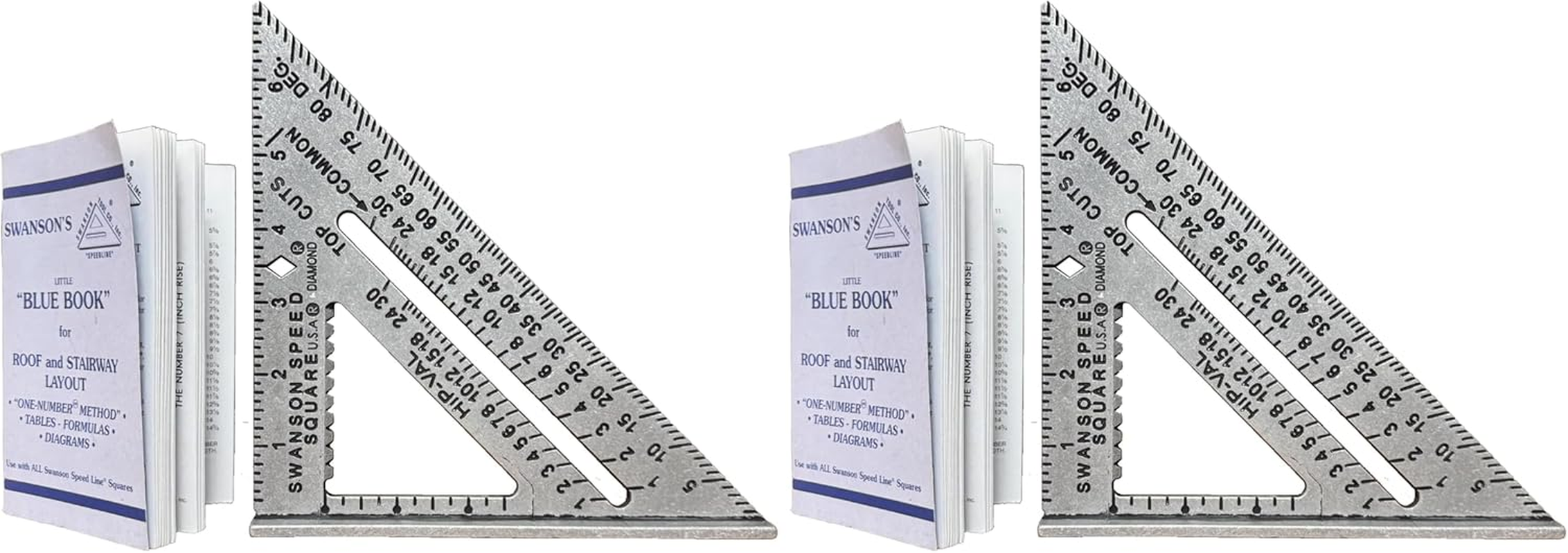 Swanson Tool S0101CB Speed Square Layout Tool with Blue Book and Combination Square Value Pack - 7-Inch (2-Pack), 7" Speed Square