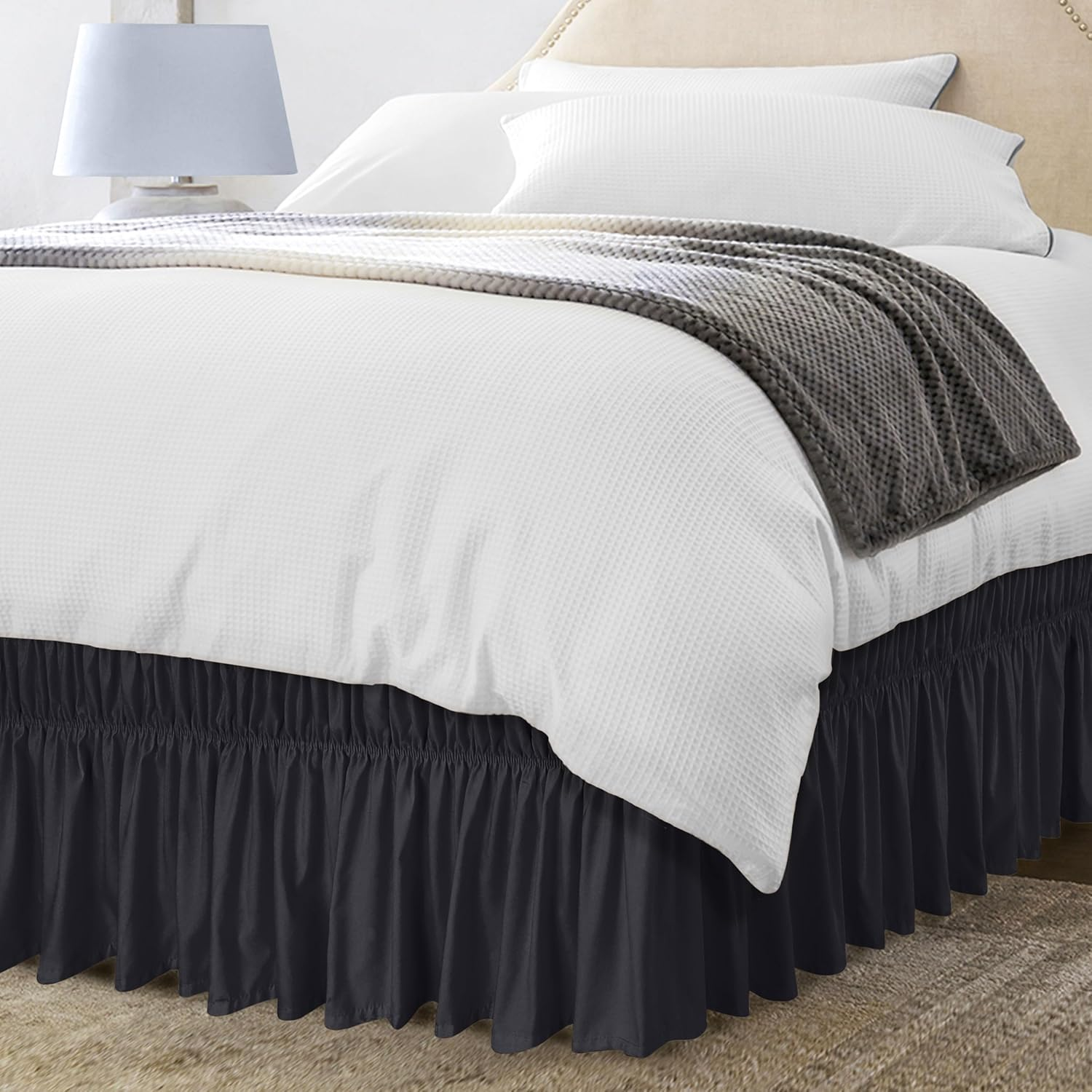 Utopia Bedding Queen Elastic Bed Ruffle - Easy Wrap around Ruffle - Microfiber Bed Skirt with Adjustable Elastic Belt 16 Inch Tailored Drop - Hotel Quality Bedskirt, Fade Resistant (Queen, Beige)