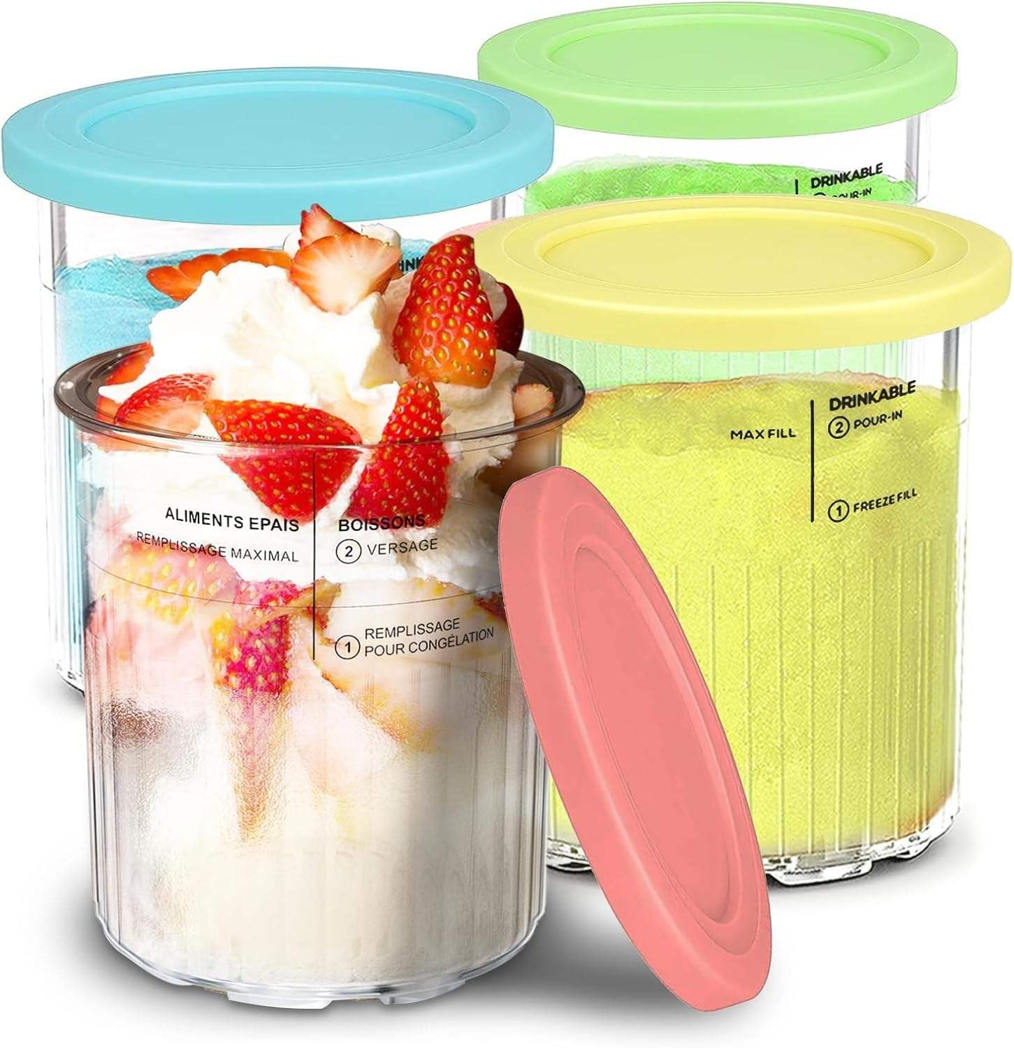 4 Pack Ninja Creami Containers, Ninja Creami Deluxe Compatible with NC299 NC300 NC301 Series Creami Maker Machine Accessories, Food Grade, Leak Proof, Assorted Colors image number 1