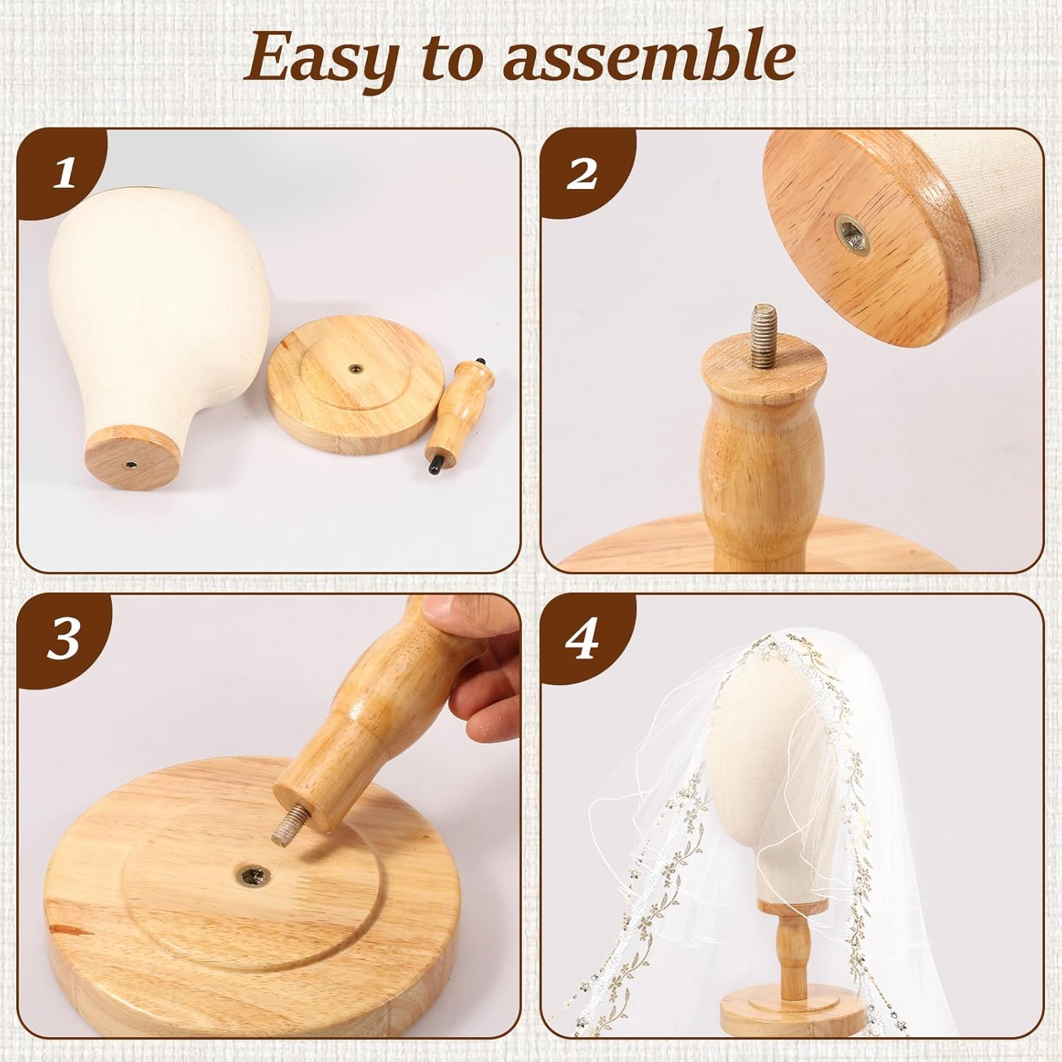 Awobepl Wig Head Stand Easy to Install Hat Display Stand Practical Wig Head Display Stand Fabric Wig Head for Wigs Hats Caps Headdress image number 2