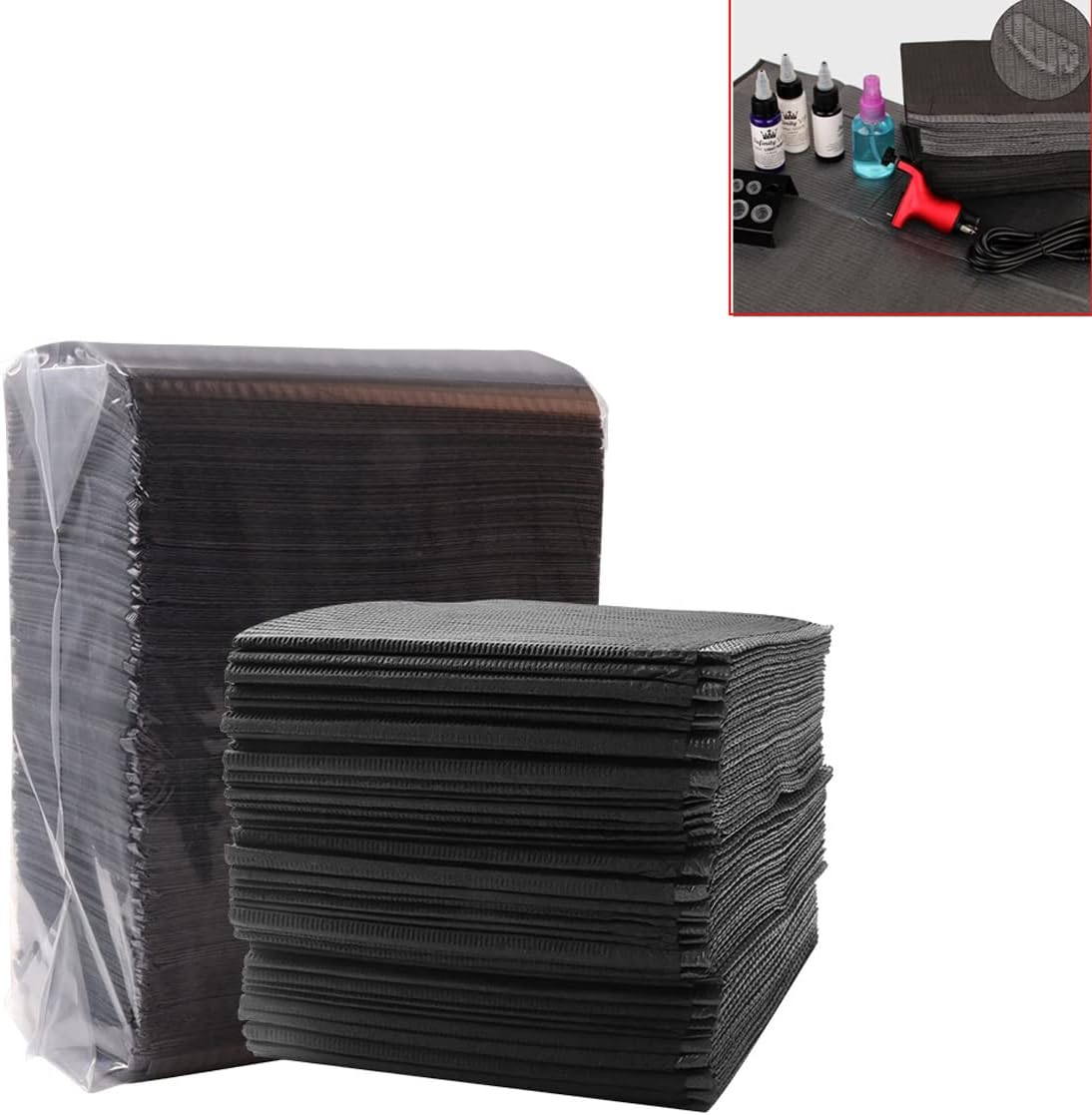 125Pcs Disposable Tattoo Clean Pad Tattoo Table Covers Clean Pad Patient Dental Napkins Beauty Tattoo Accessories Tattoo Bibs (125 Black) - 125 Pink image number 2