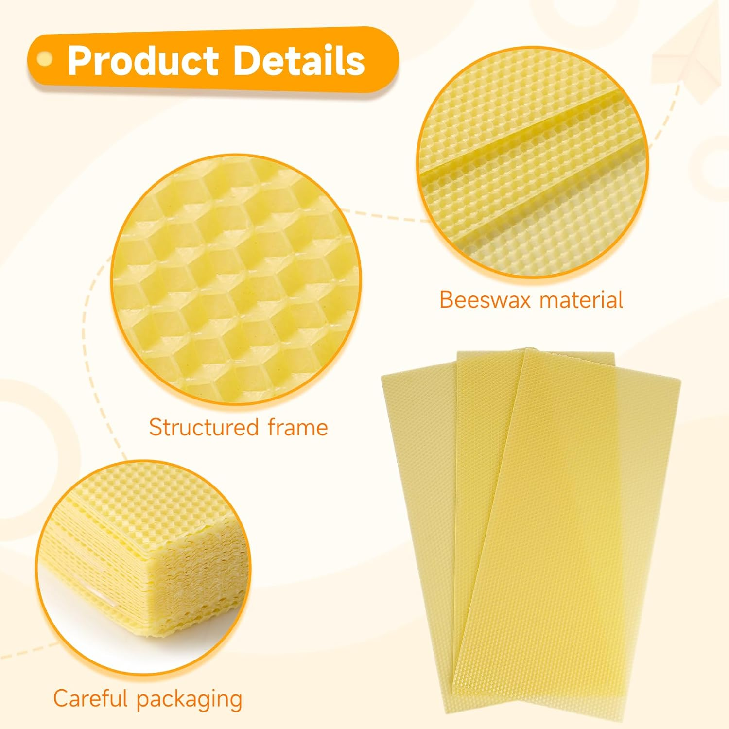 60-Pack Beeswax Sheets, 16-1/3 Inch X 7-2/3 Inch,Beehive Wax Foundation, Beeswax Foundation Sheet, Beeswax for Candle Making Beekeeping image number 1