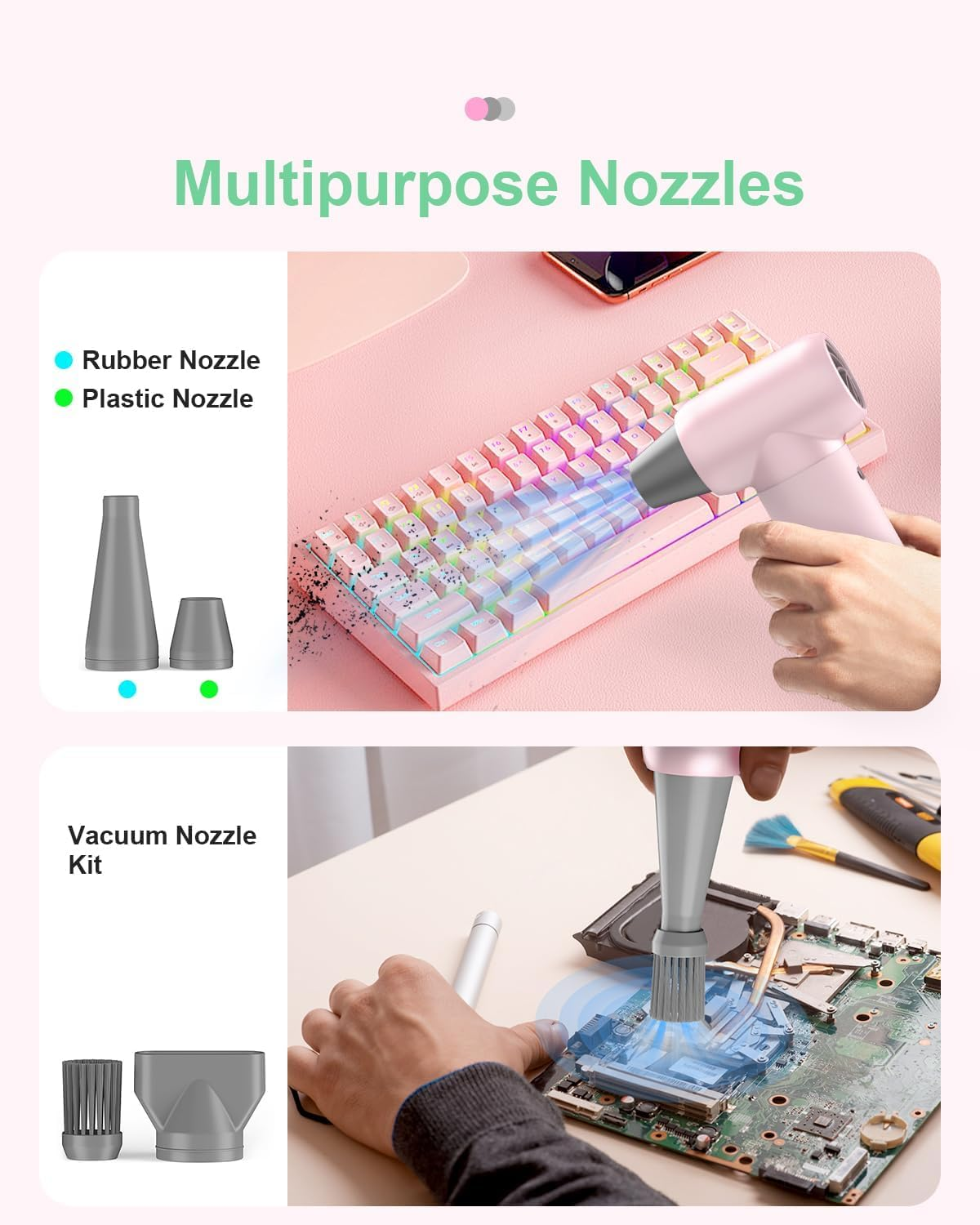 Compressed Air Duster,180000Rpm 3 Gear Jet Dryer Blower Electric Portable Air Duster Adjustable Rechargeable Cordless Jet Dry Blower Air Blower for Home and Car Air Bed Hair Dry image number 5