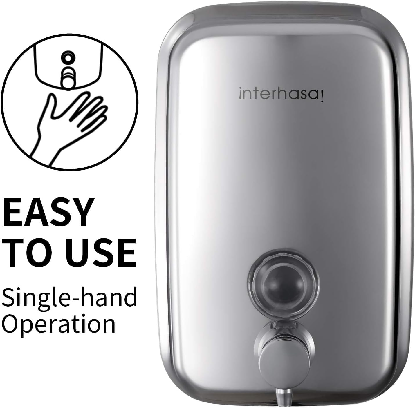 Interhasa! Stainless Steel Soap Dispenser, Commercial Manual 500Ml/17Oz Wall Mounted Hand Soap Dispenser for Bathroom Kitchen, Silver, 60 * 95 * 150 Mm 0.33 Kg