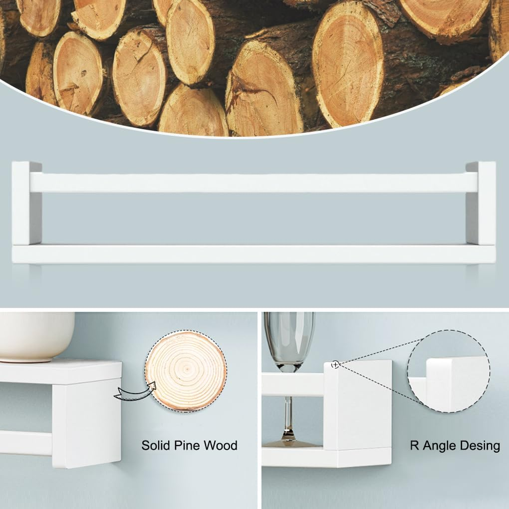 Delsol Floating Nursery Book Shelves for Wall Set of 3,Natural Wood Wall Mounted Bookshelves for Kids Room,Baby Nursery Bedoom Decor (White) image number 6