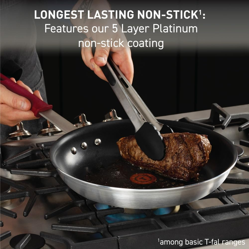 T-Fal Professional VX3 Brushed Nonstick with Stainless Steel Handle Fry Pan 12 Inch, Oven Broiler Safe 400F Cookware, Pots and Pans, Restaurant Grade, Certified by the NSF and CBA, Black image number 4