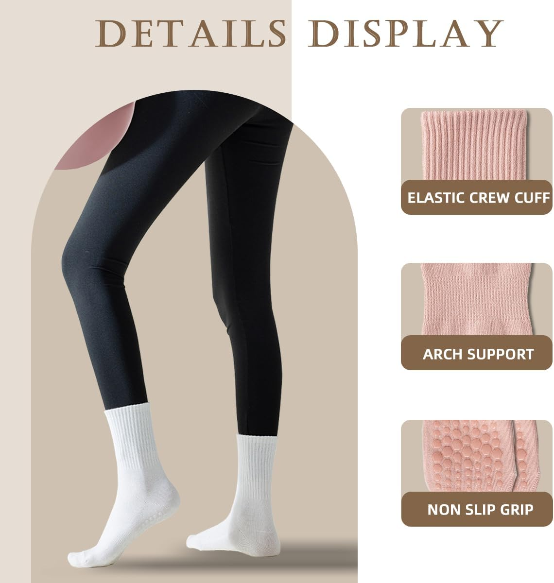 ZANZER Pilates Yoga Socks with Grips for Women,Non-Slip Reformer Yoga Pilates Grip Socks for Sport,Hospital,Ballet,Barre,Dance,Barefoot - 4 * White image number 2