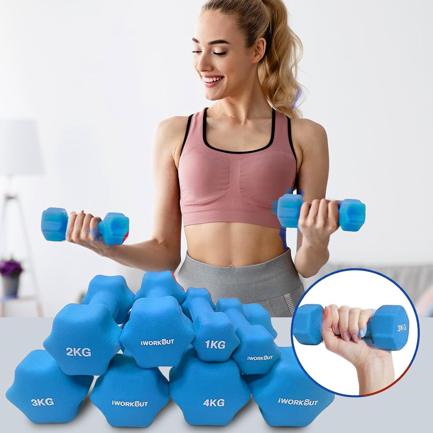IWORKOUT Neoprene Dumbbells Set,Non Slip with Smooth Grip Fitness & Exercise Dumbbells &ndash; Hexagon Shaped Hand Weights for Women & Men &ndash; Best Choice for Gyms & Home Use image number 1