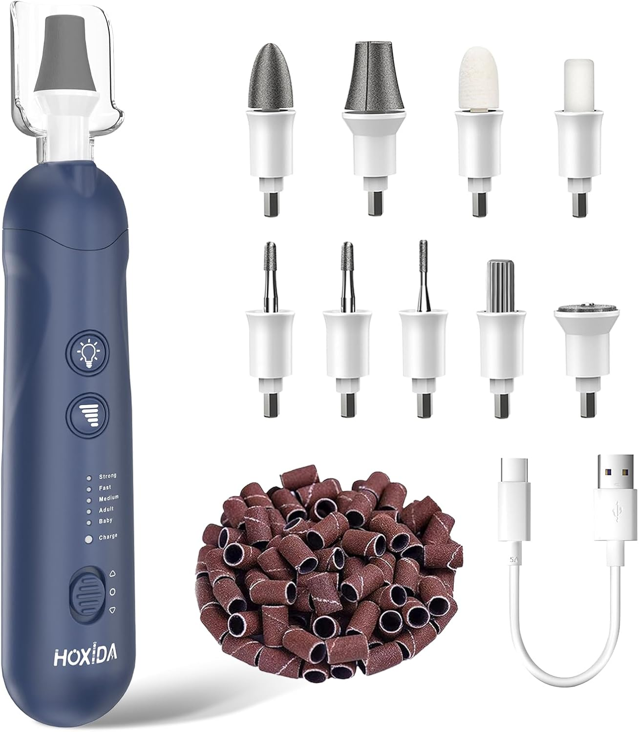 Professional Manicure Pedicure Kit, Cordless Electric Nail File Set, Rechargeable Pedicure Tools for Feet, 5 Speeds Hand Foot Care Nail Drill for Thick Nail Toenail Cuticle Women Men Baby Pets