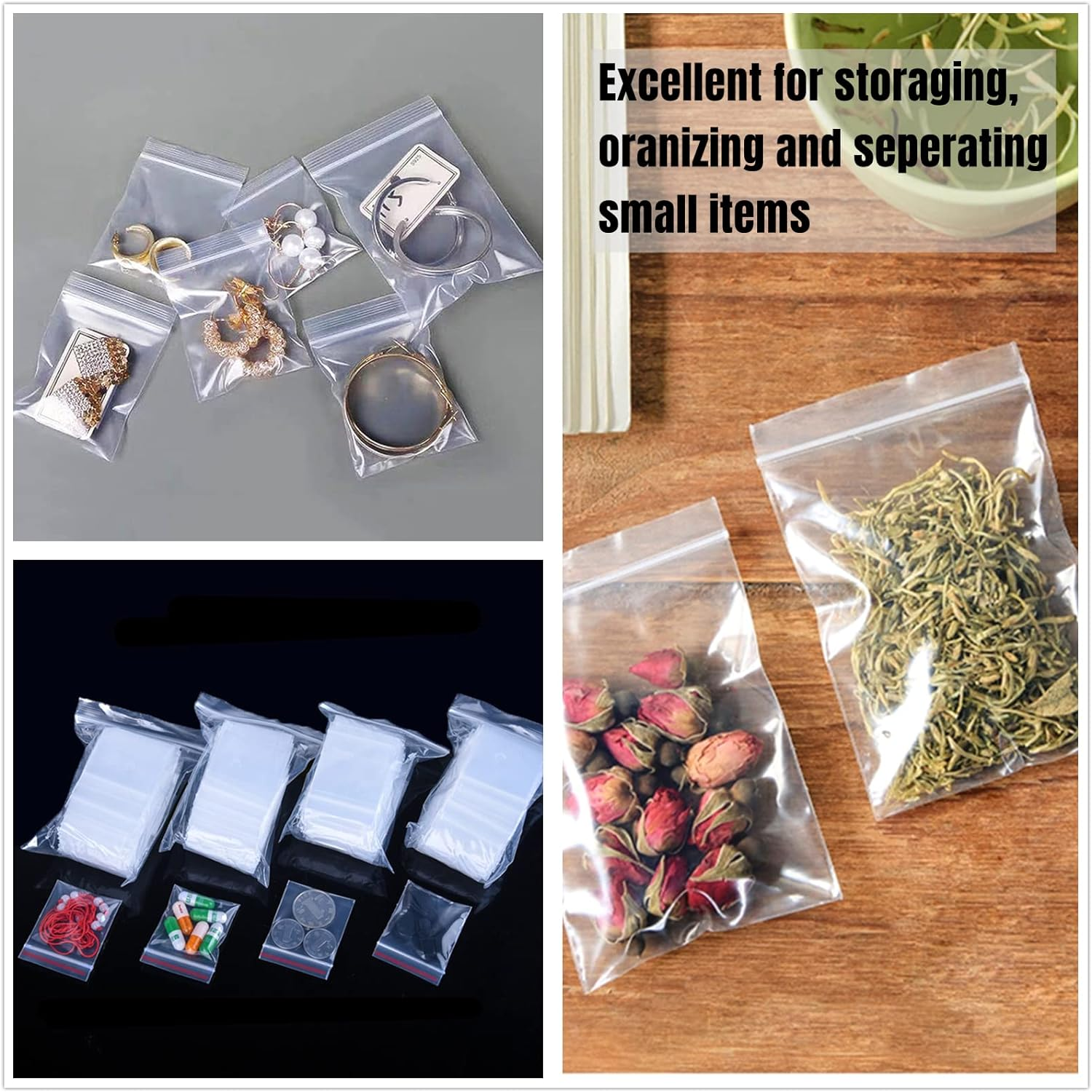 500 Pack Mini Ziplock Bags, 3 Different Size Small Poly Zipper Bags,Clear Reusable Ziplock Bags Storage for Bead,Jewelry,Candy (4X6Cm +5X7Cm+6X9Cm) image number 6